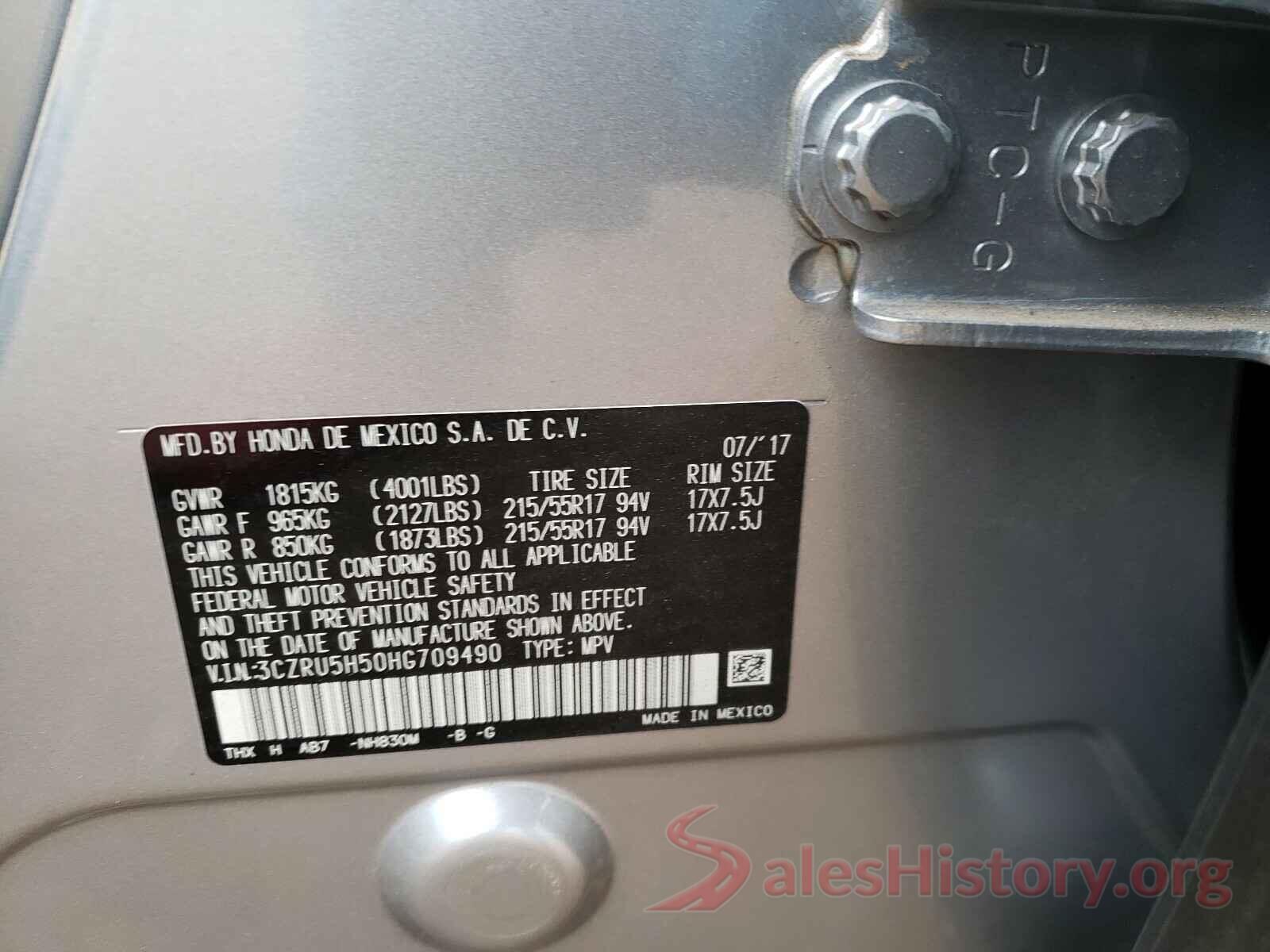 3CZRU5H50HG709490 2017 HONDA HR-V