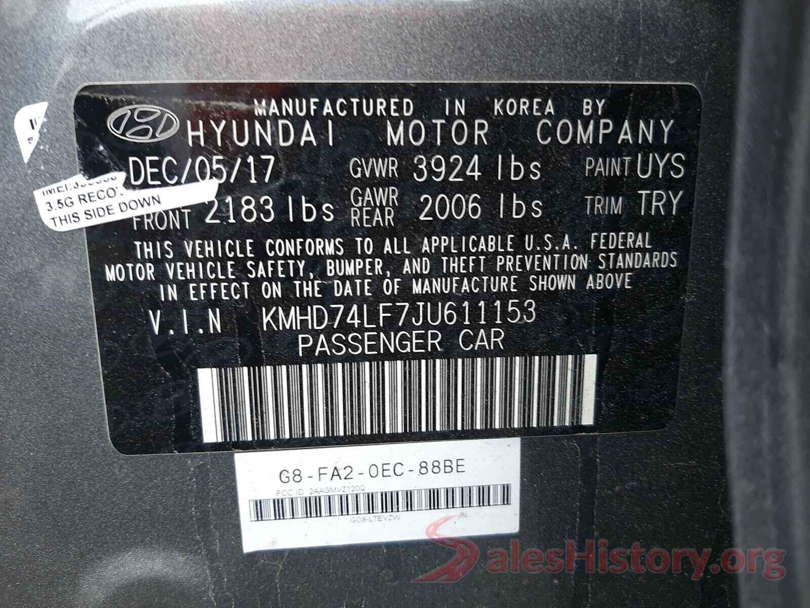 KMHD74LF7JU611153 2018 HYUNDAI ELANTRA