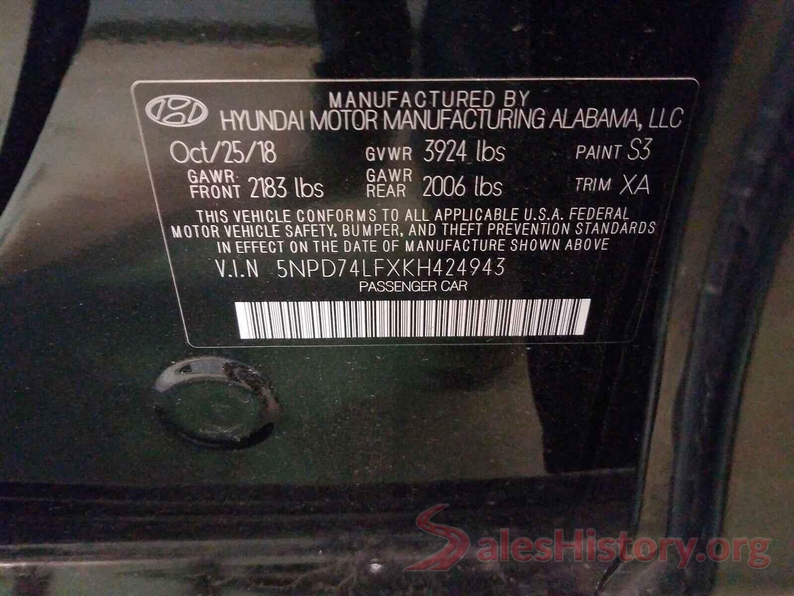 5NPD74LFXKH424943 2019 HYUNDAI ELANTRA