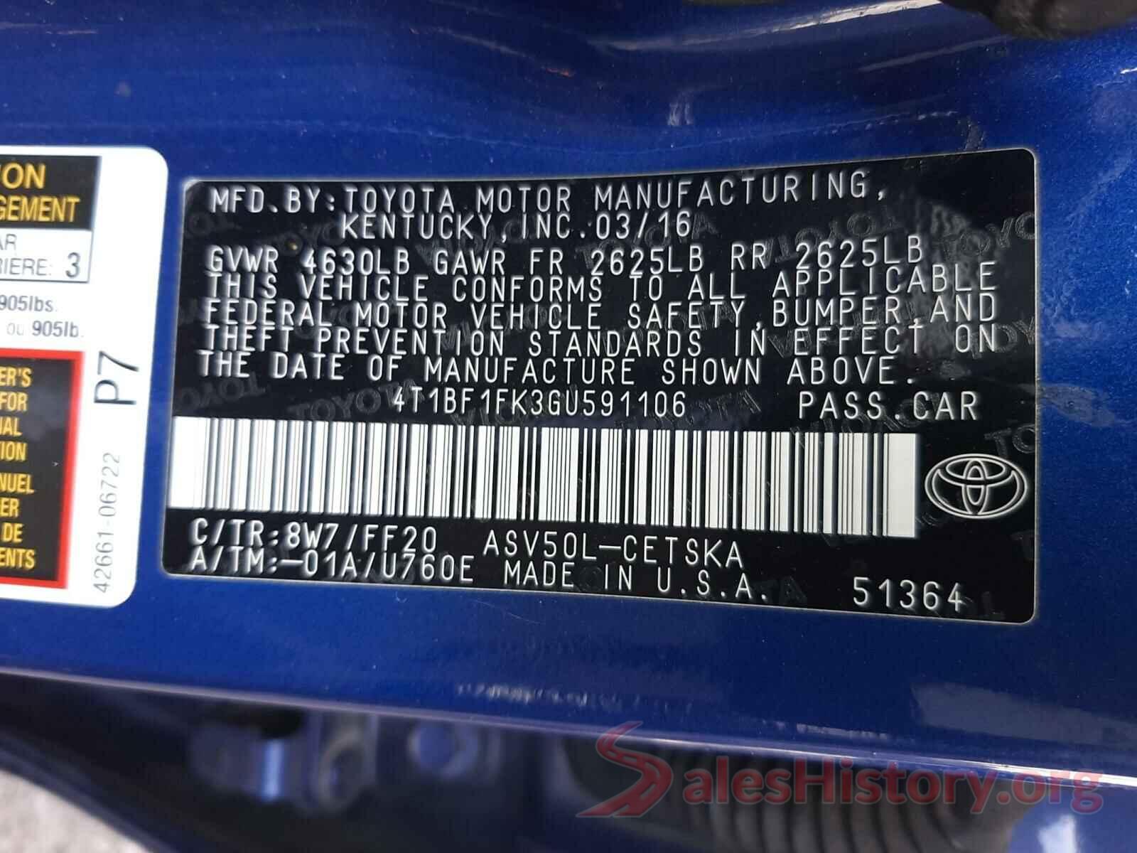 4T1BF1FK3GU591106 2016 TOYOTA CAMRY