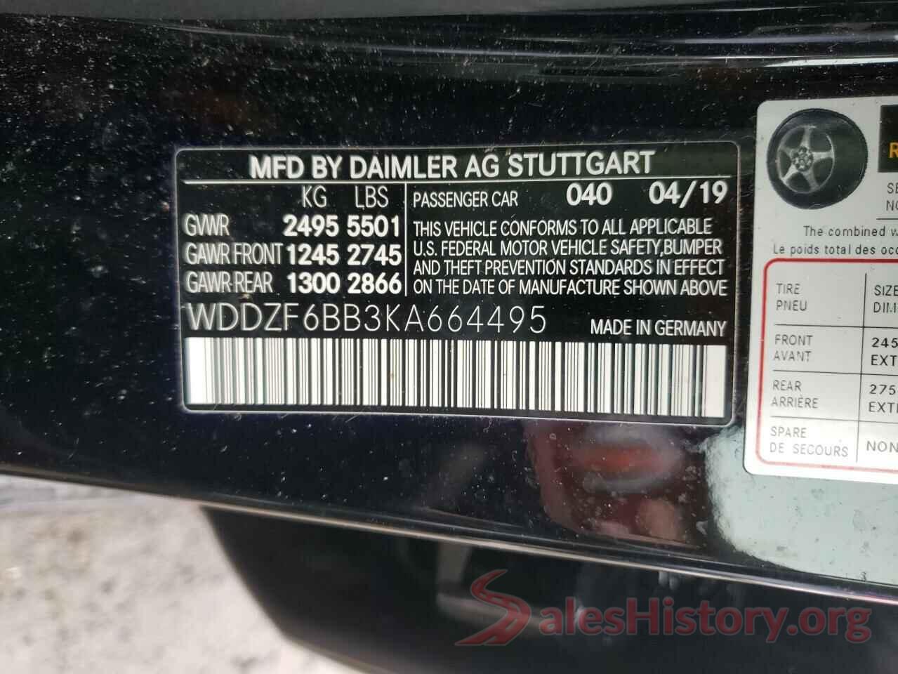 WDDZF6BB3KA664495 2019 MERCEDES-BENZ E-CLASS