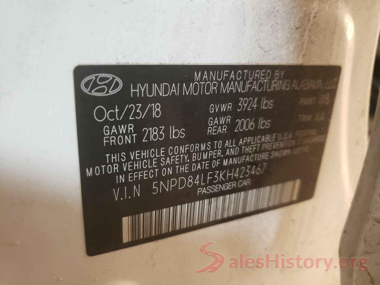 5NPD84LF3KH423467 2019 HYUNDAI ELANTRA