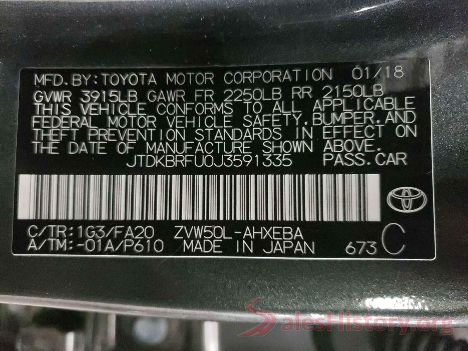 JTDKBRFU0J3591335 2018 TOYOTA PRIUS