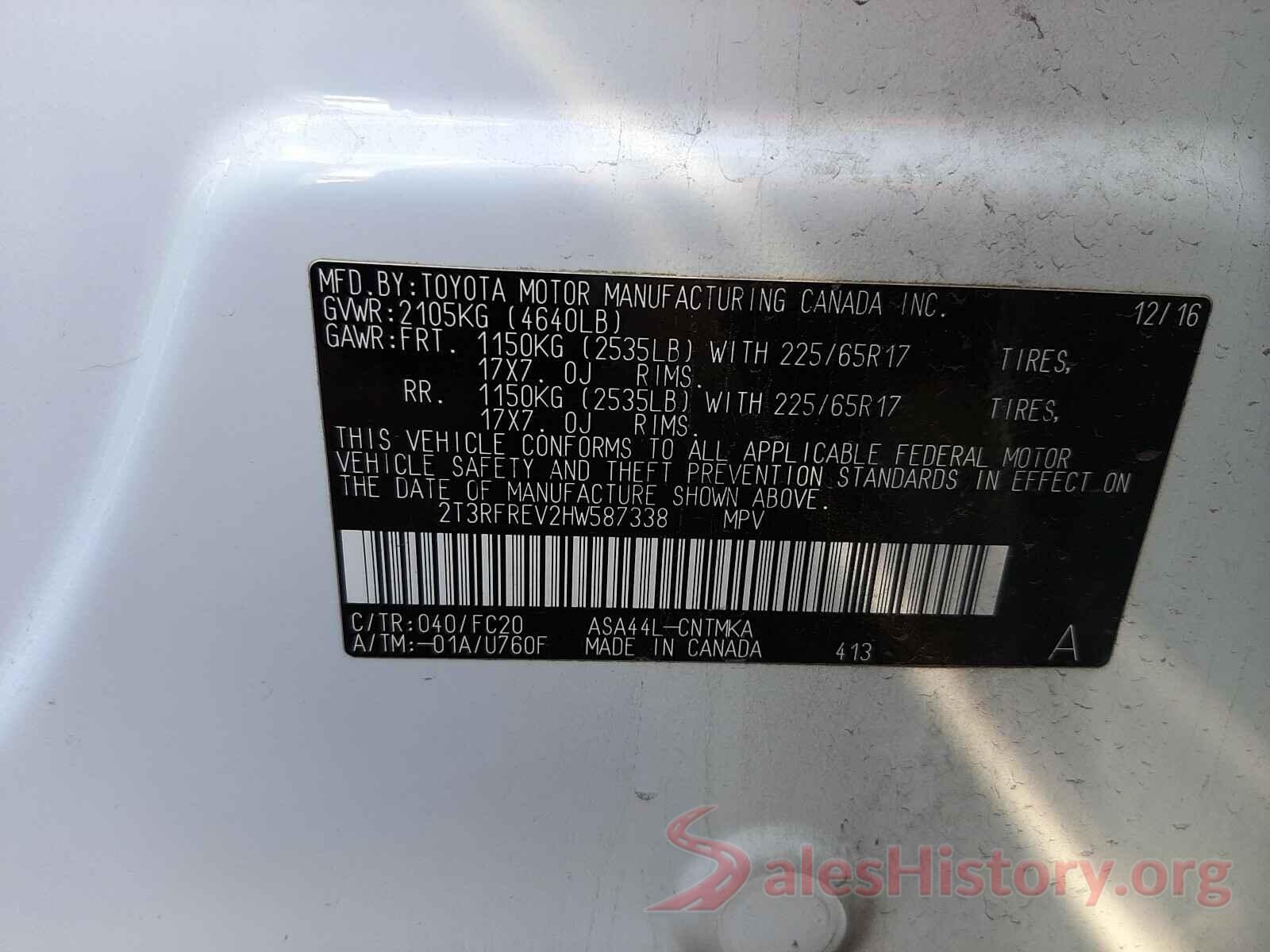 2T3RFREV2HW587338 2017 TOYOTA RAV4