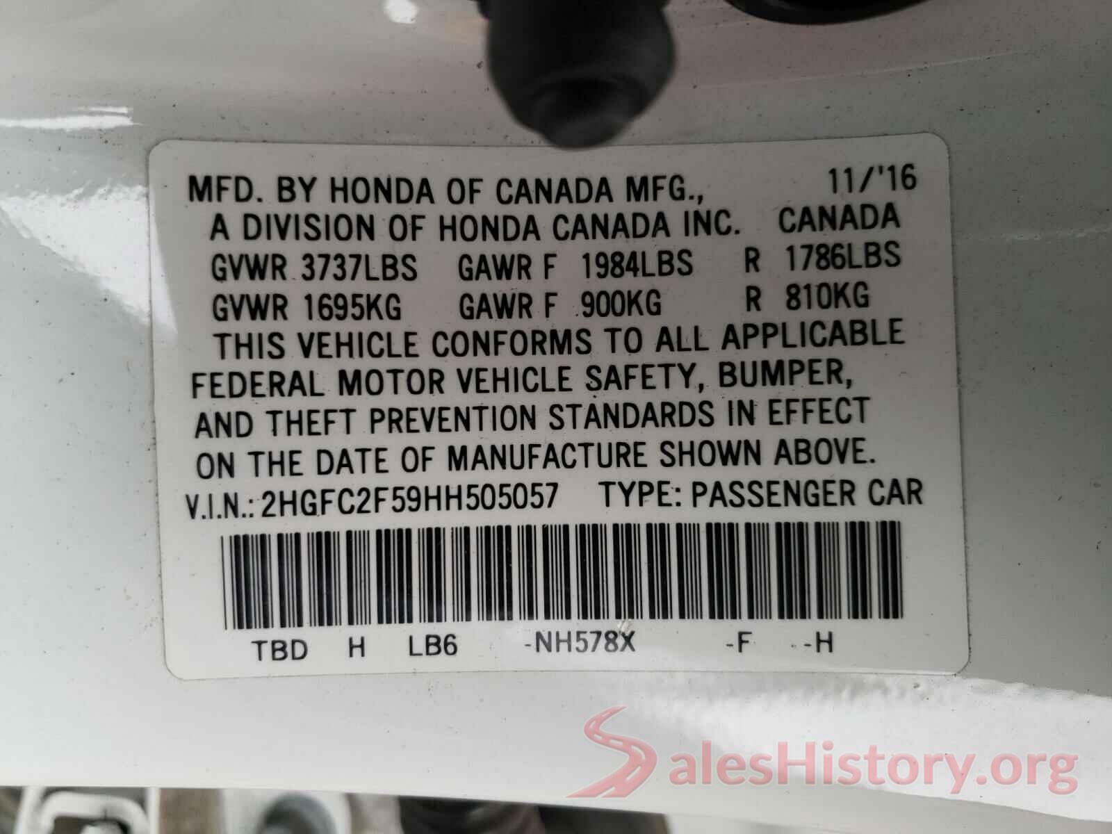 2HGFC2F59HH505057 2017 HONDA CIVIC