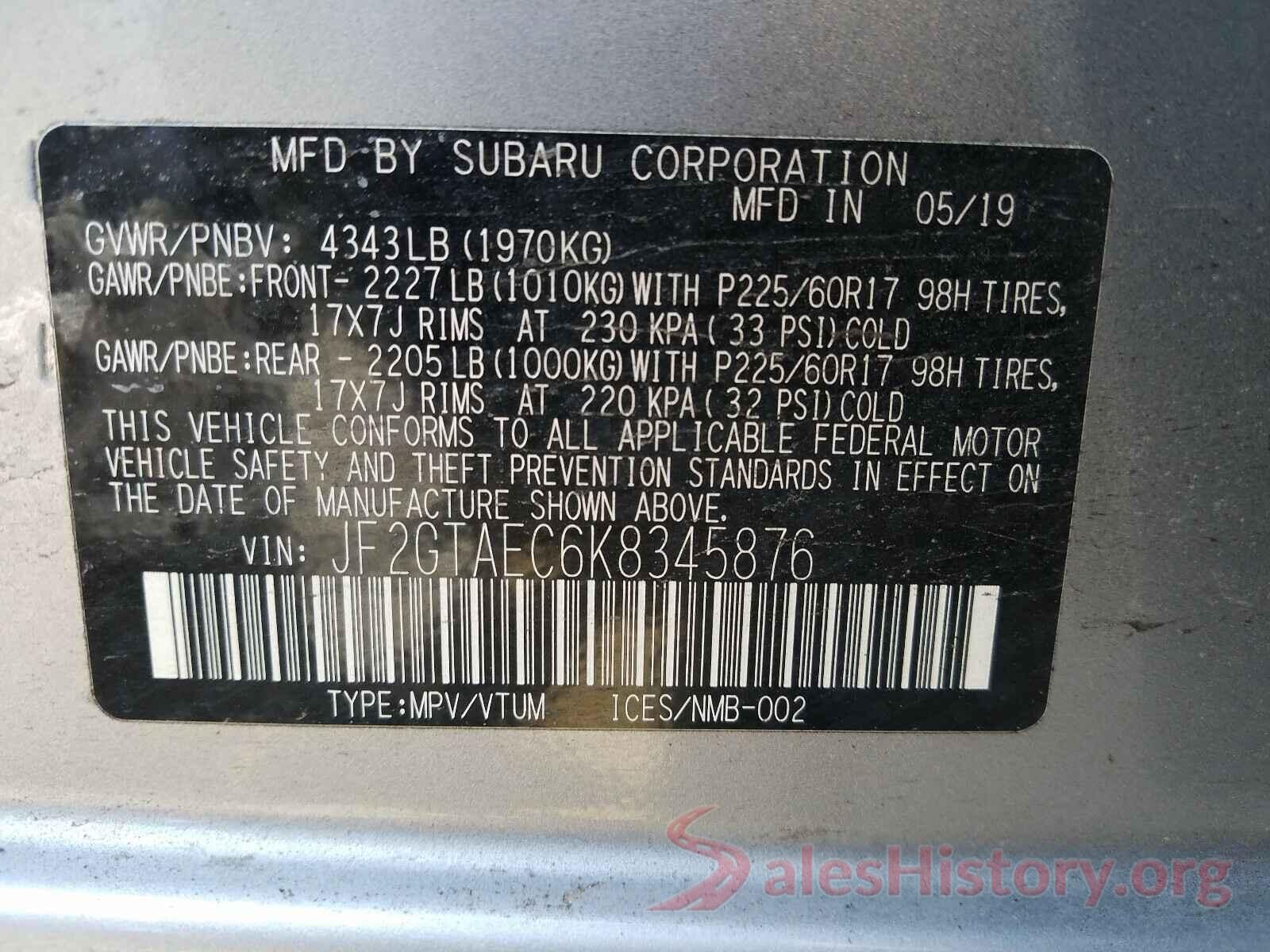 JF2GTAEC6K8345876 2019 SUBARU CROSSTREK