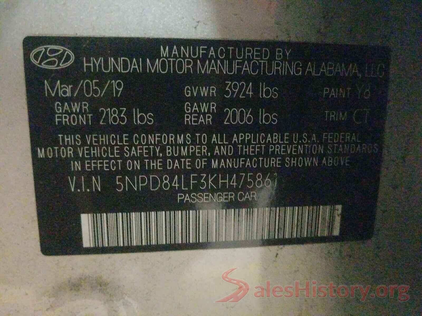 5NPD84LF3KH475861 2019 HYUNDAI ELANTRA