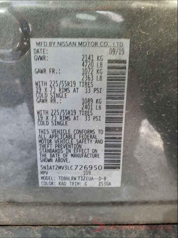 5N1AT2MV3LC726950 2020 NISSAN ROGUE