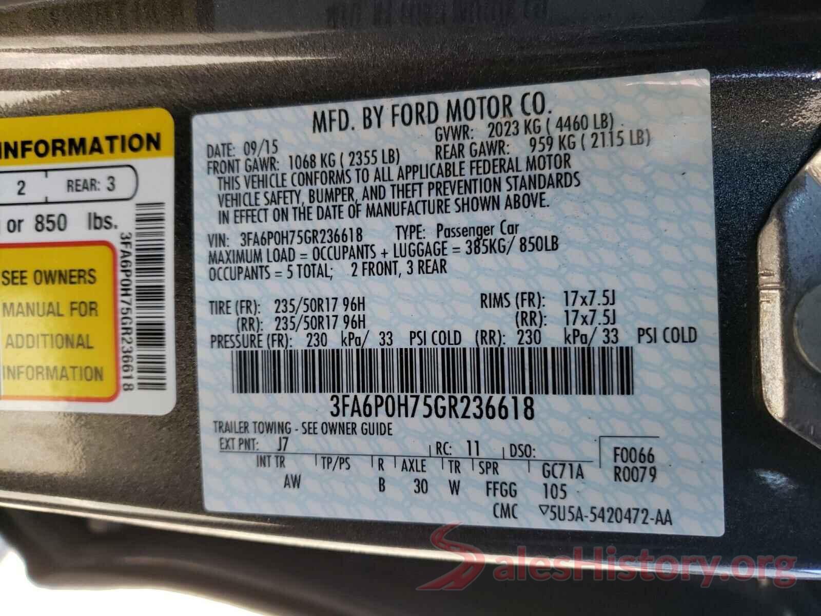 3FA6P0H75GR236618 2016 FORD FUSION