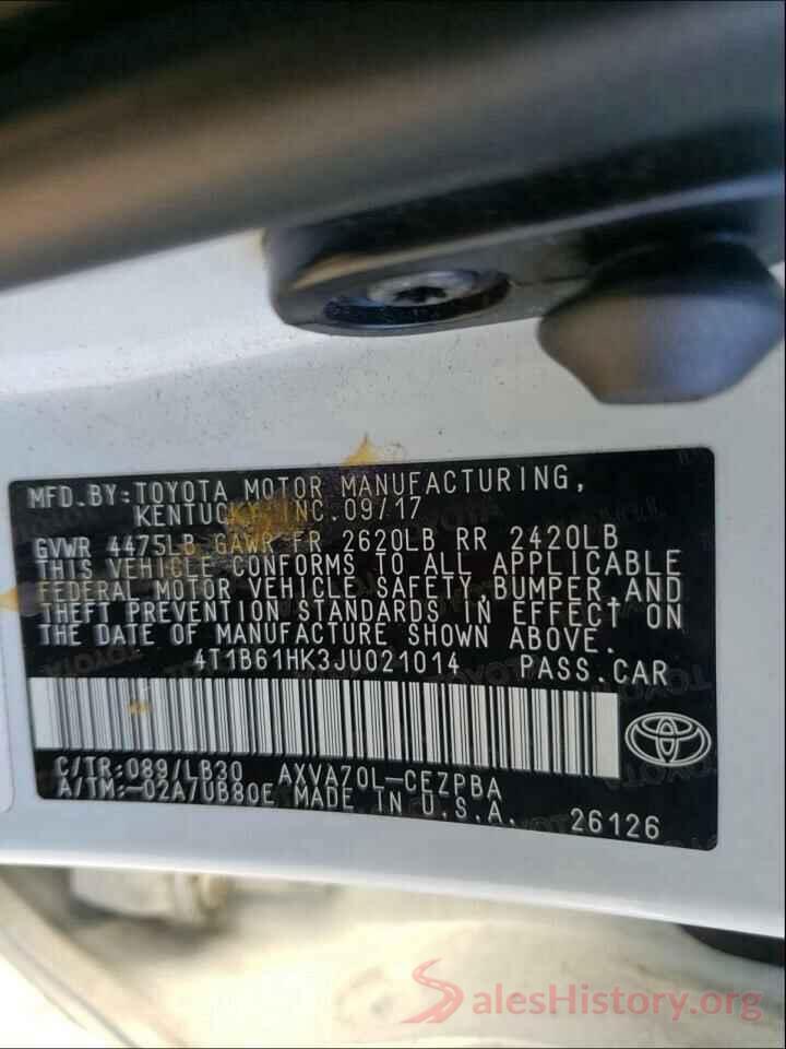 4T1B61HK3JU021014 2018 TOYOTA CAMRY