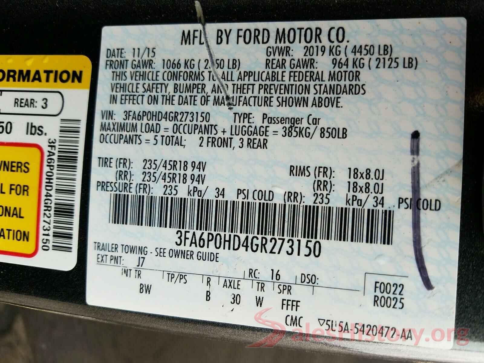 3FA6P0HD4GR273150 2016 FORD FUSION