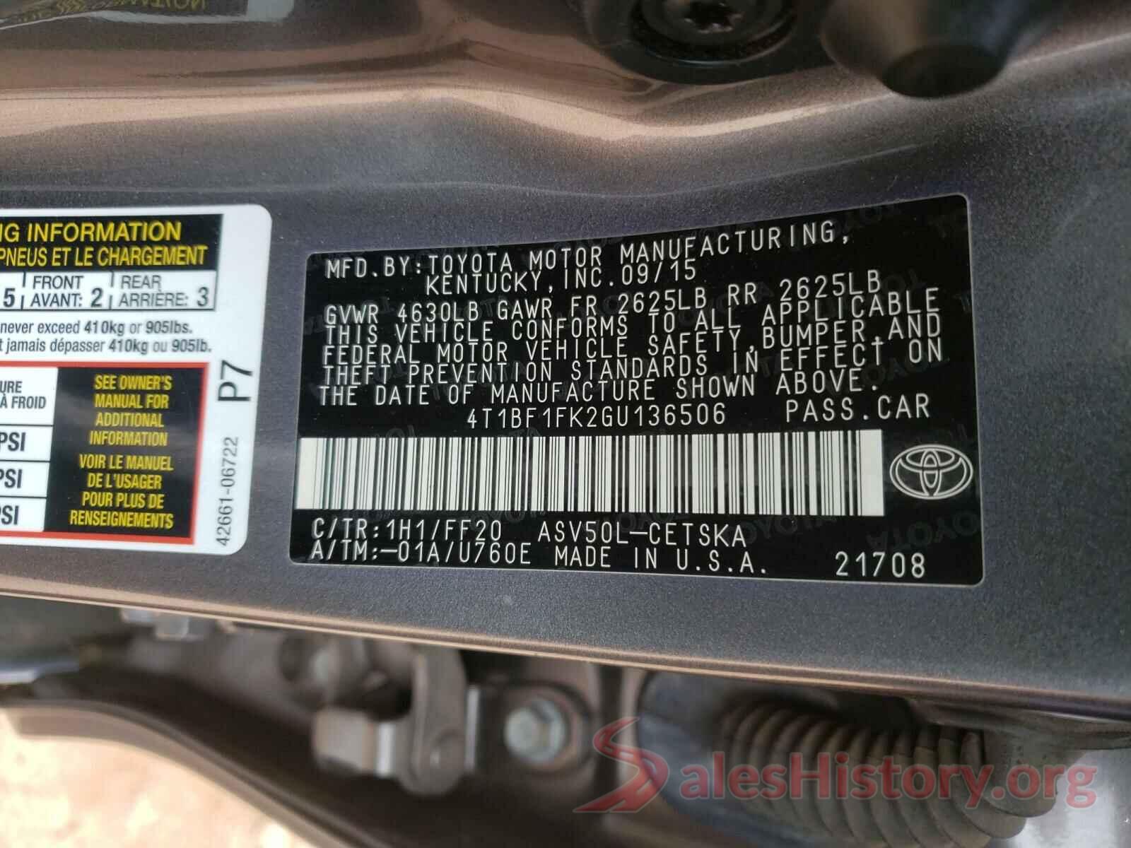 4T1BF1FK2GU136506 2016 TOYOTA CAMRY