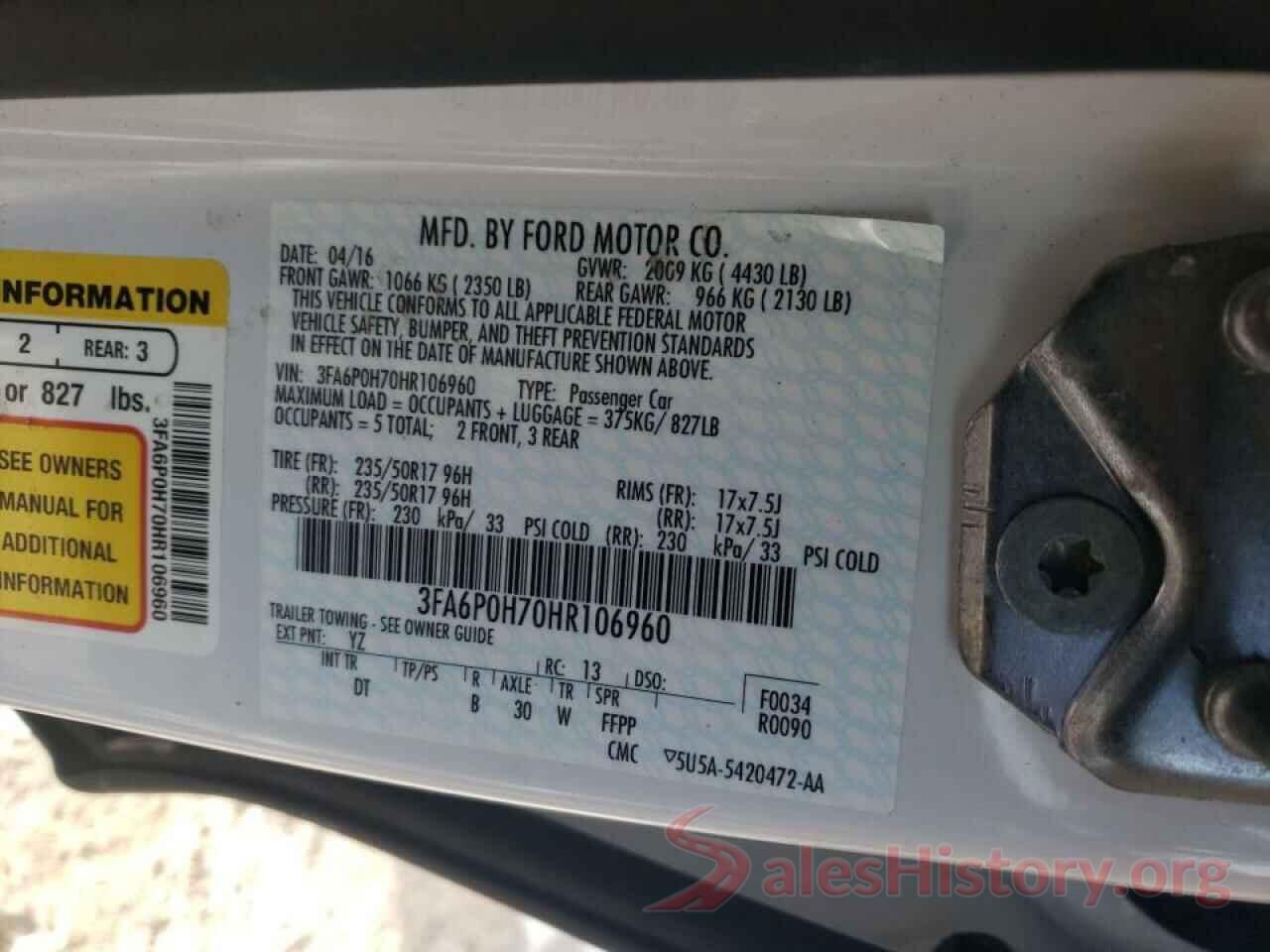 3FA6P0H70HR106960 2017 FORD FUSION