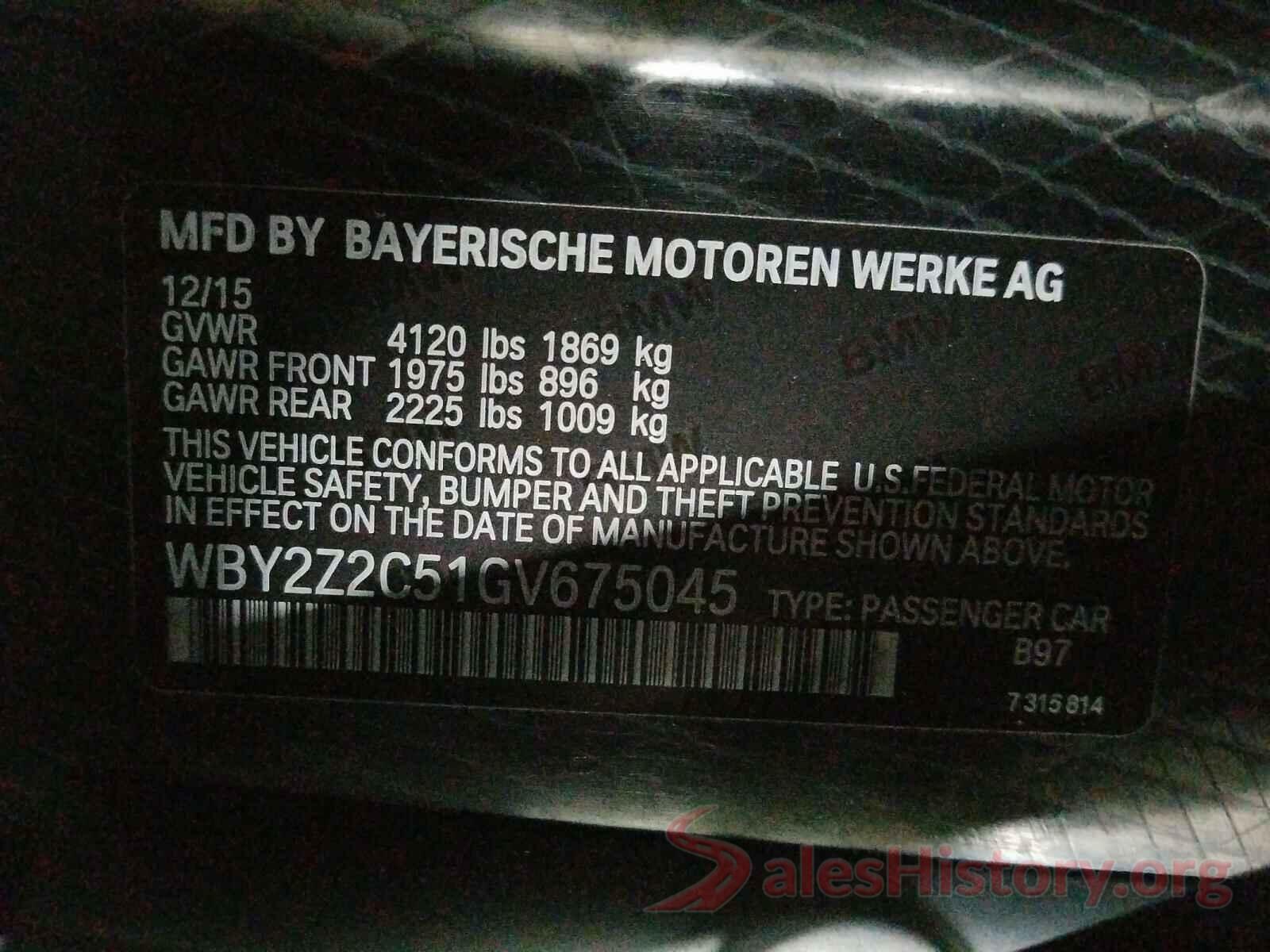 WBY2Z2C51GV675045 2016 BMW I SERIES