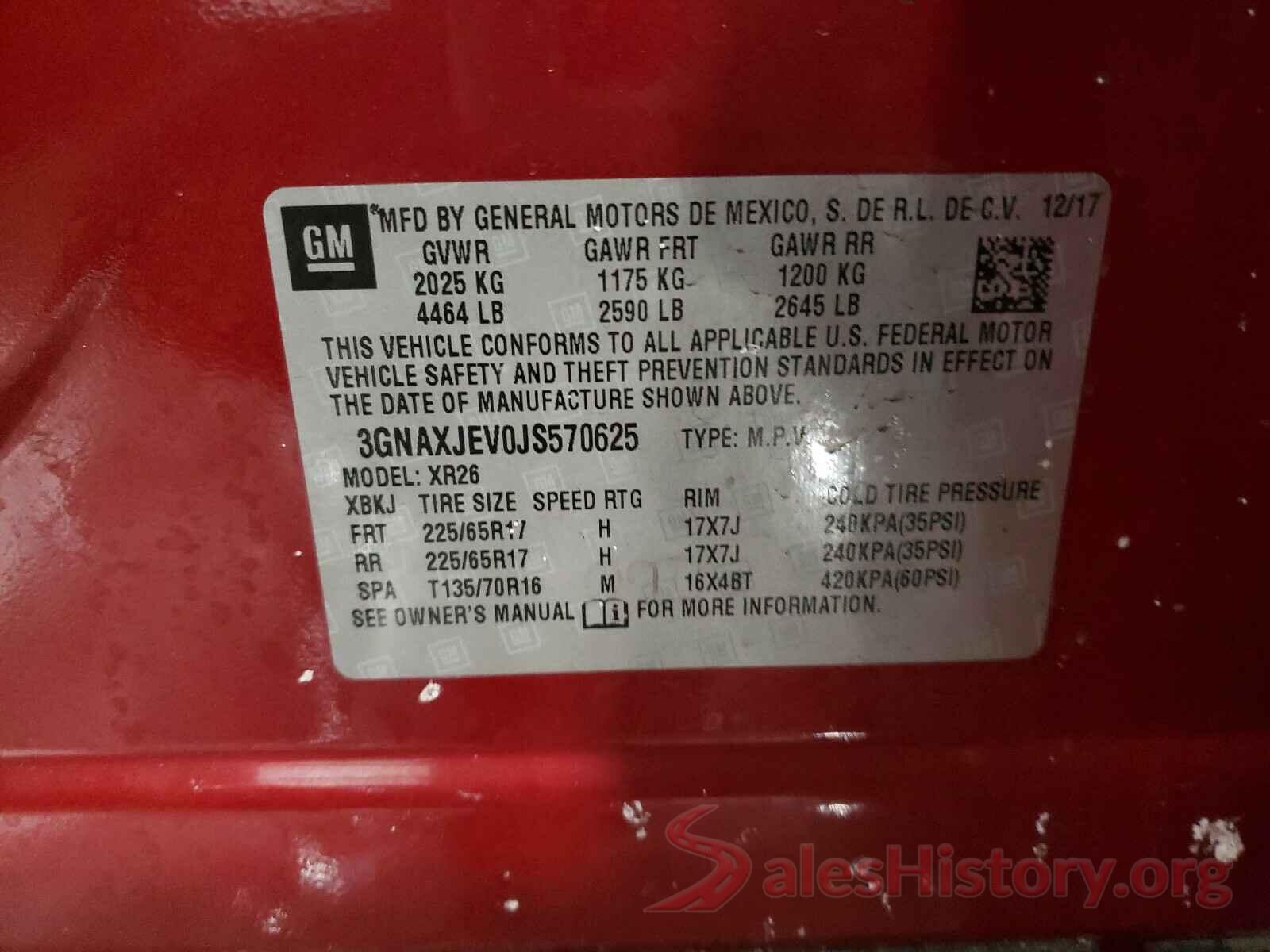 3GNAXJEV0JS570625 2018 CHEVROLET EQUINOX