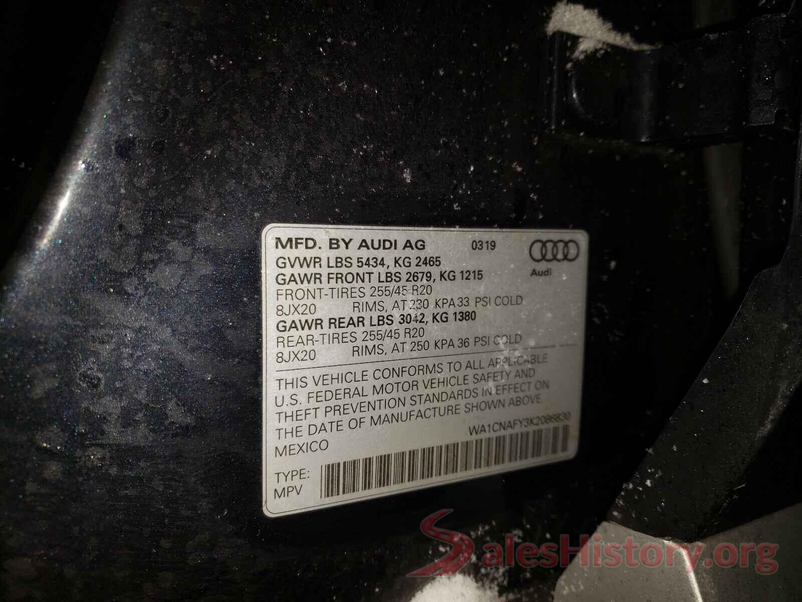 WA1CNAFY3K2086830 2019 AUDI Q5