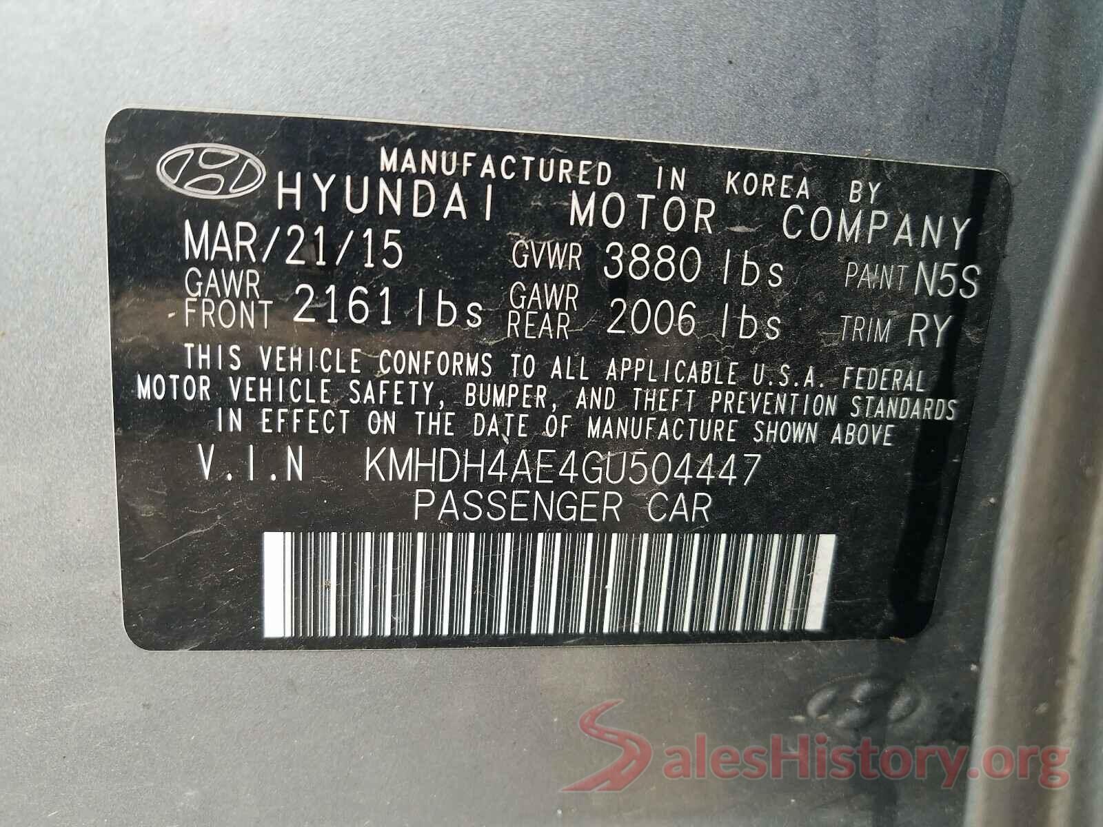 KMHDH4AE4GU504447 2016 HYUNDAI ELANTRA