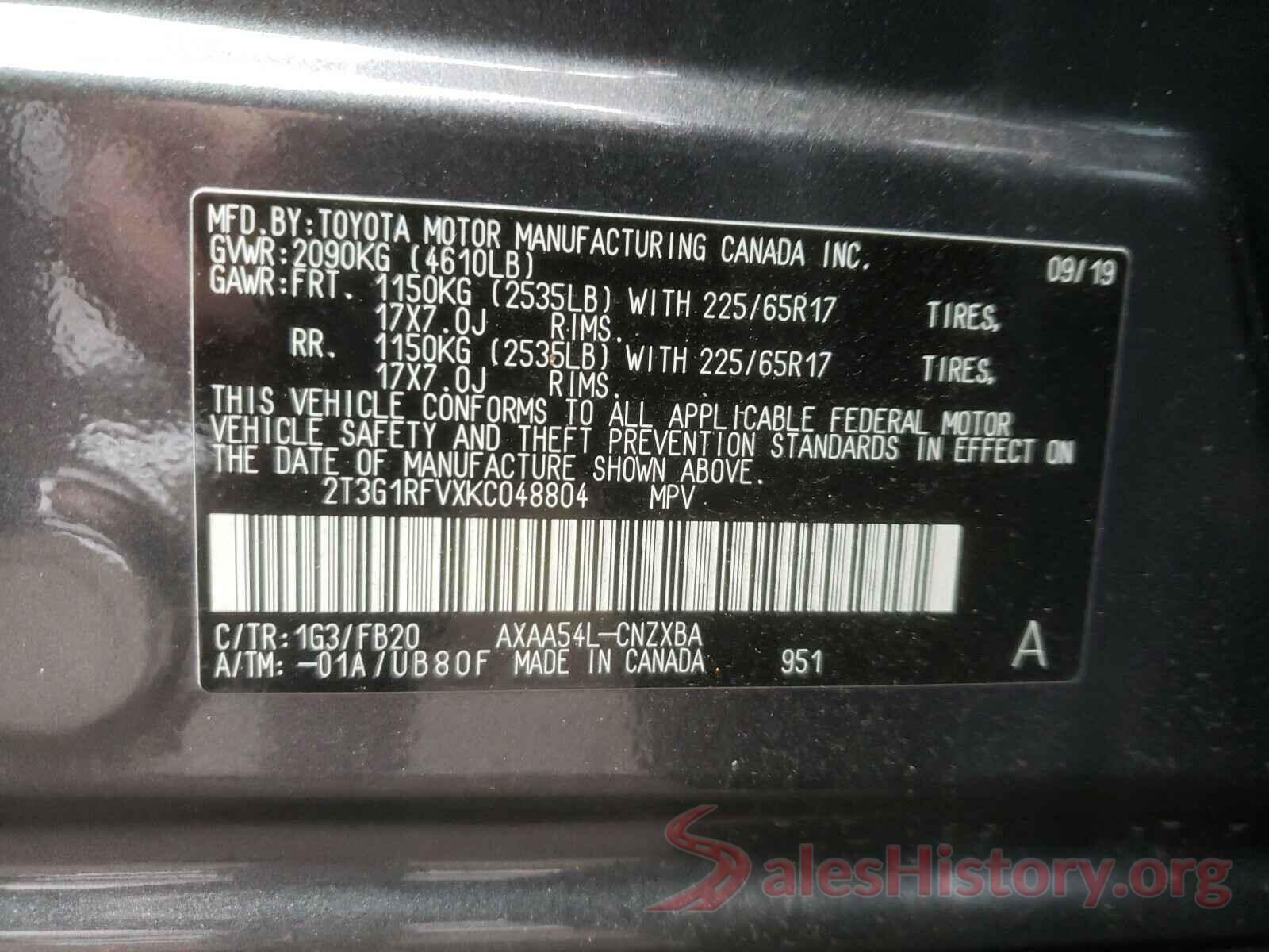 2T3G1RFVXKC048804 2019 TOYOTA RAV4