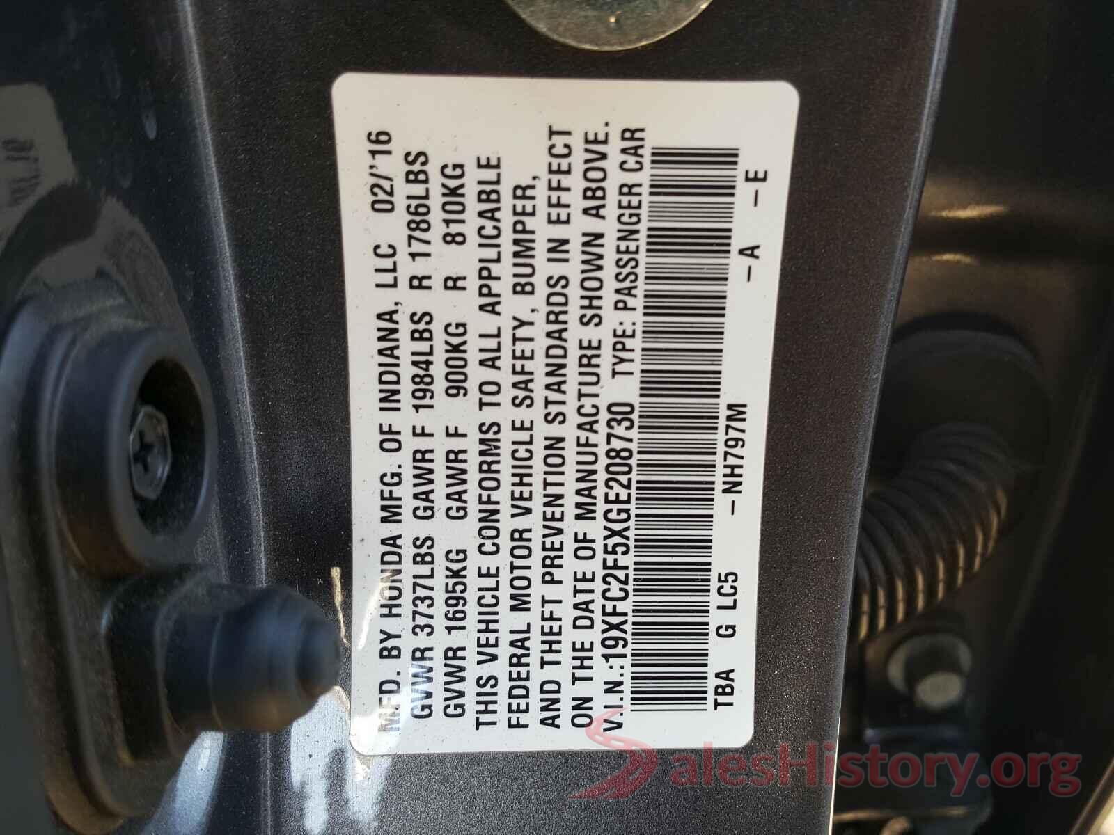 19XFC2F5XGE208730 2016 HONDA CIVIC