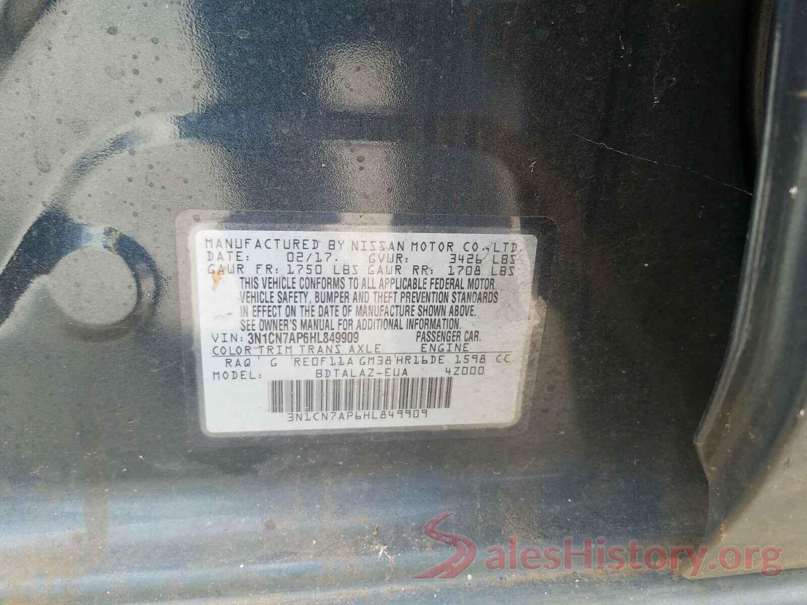 3N1CN7AP6HL849909 2017 NISSAN VERSA