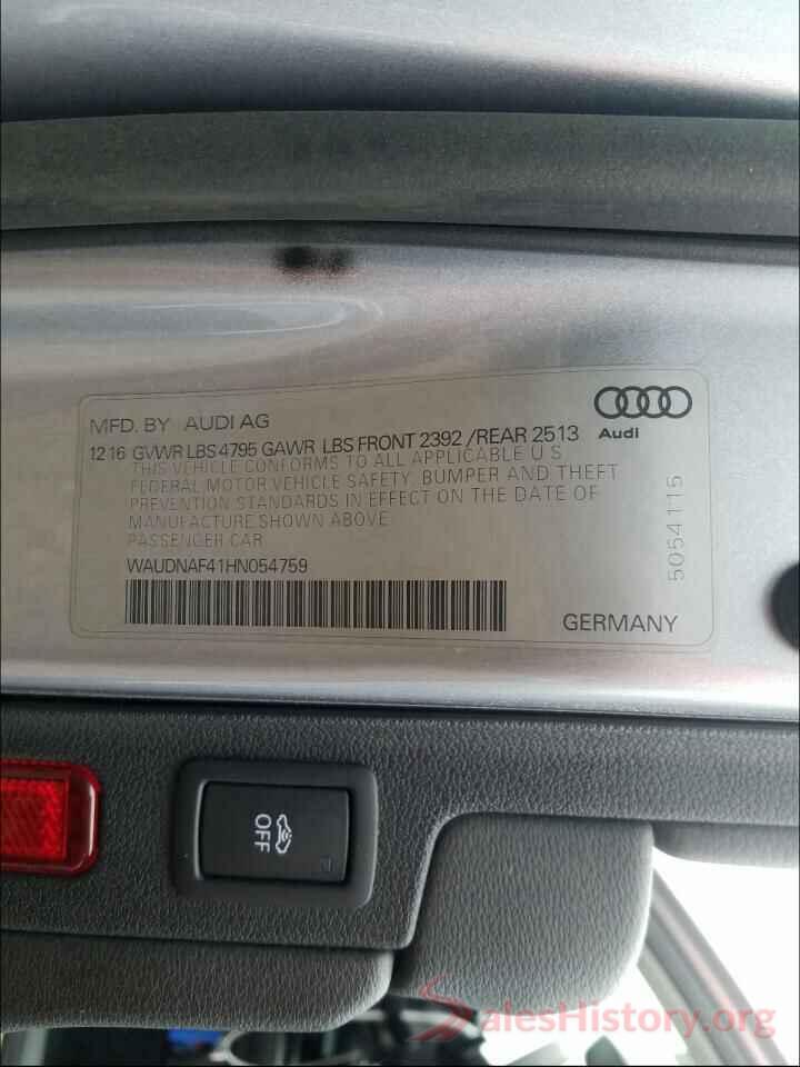 WAUDNAF41HN054759 2017 AUDI A4