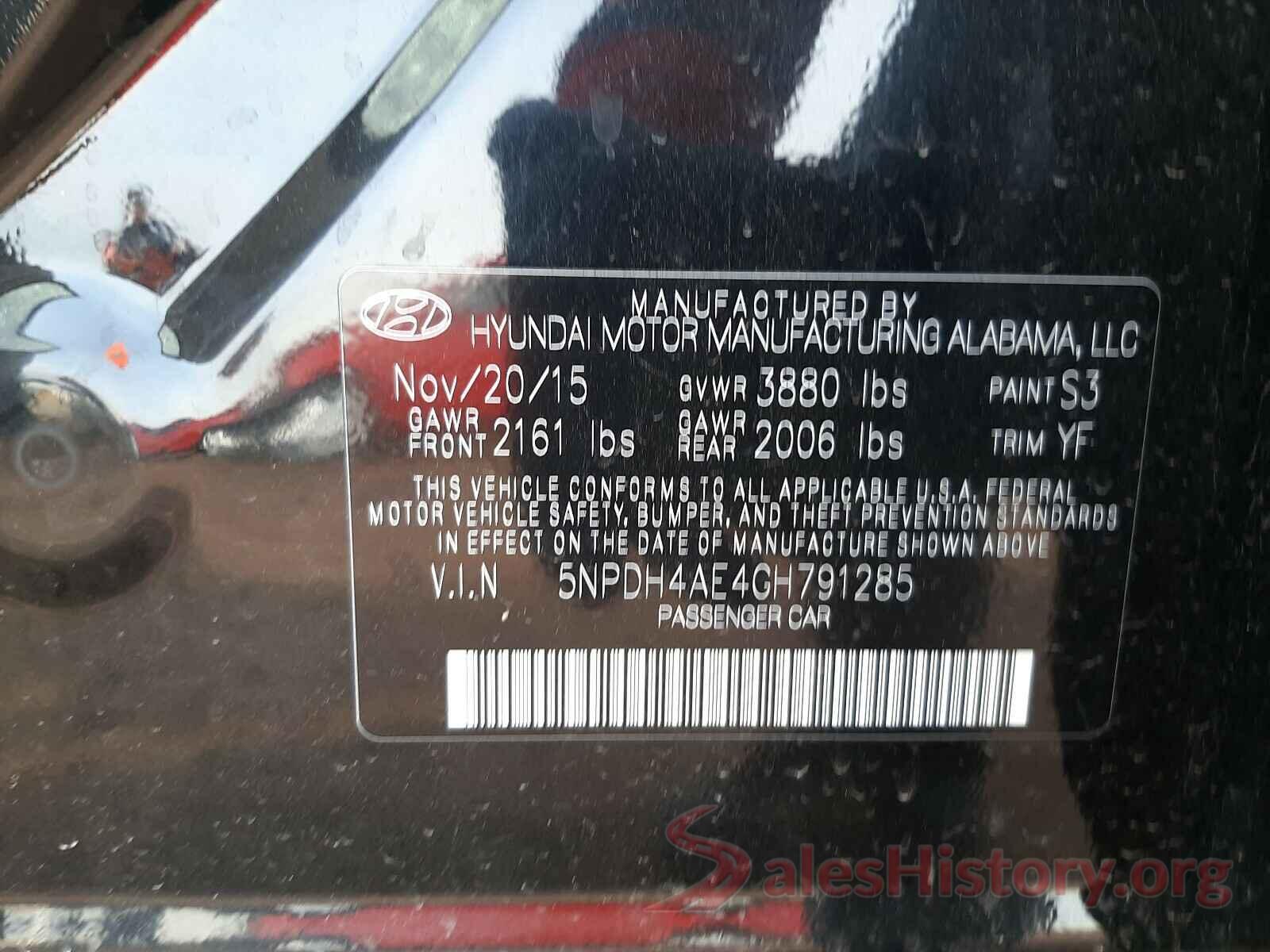 5NPDH4AE4GH791285 2016 HYUNDAI ELANTRA