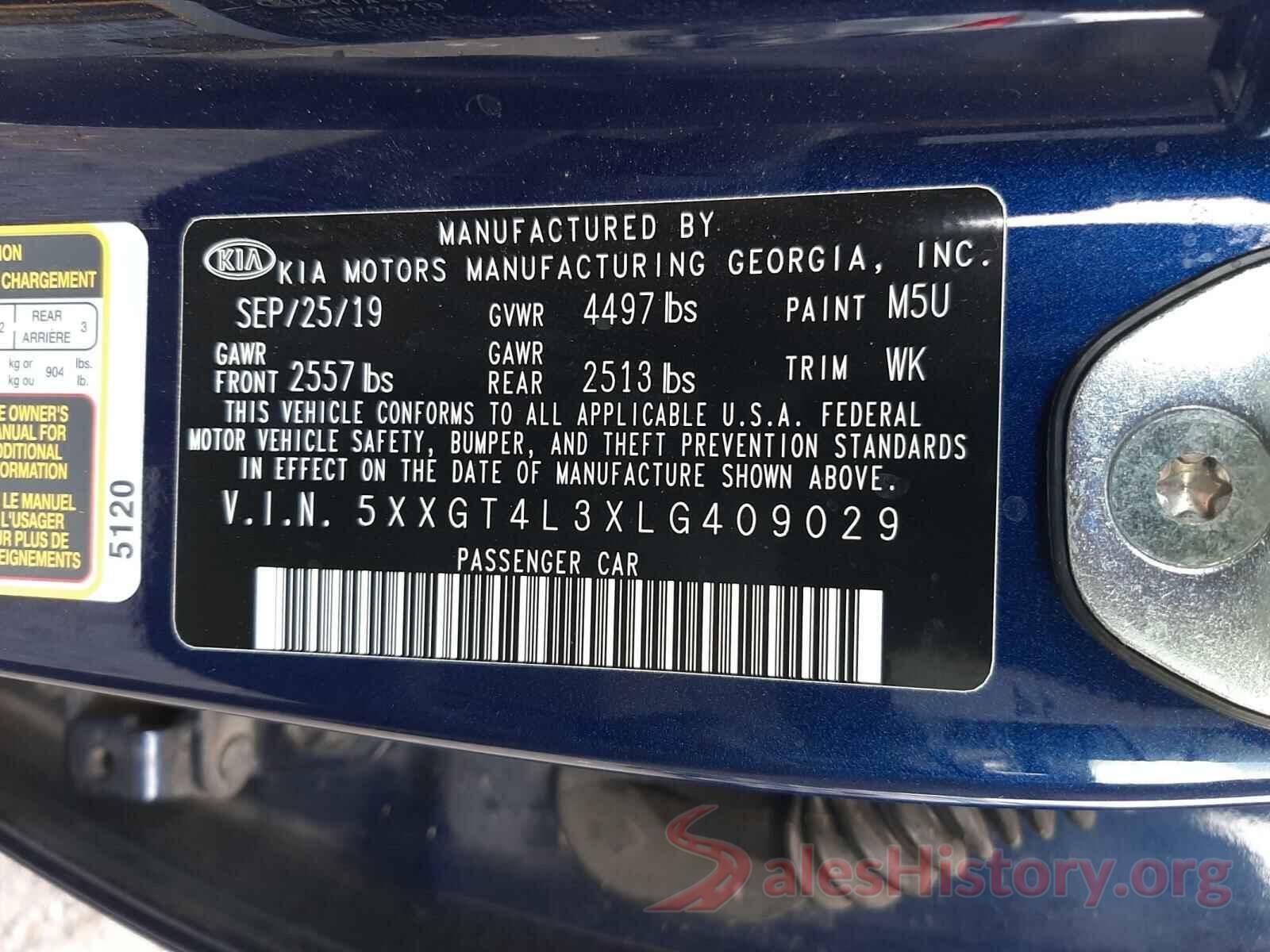 5XXGT4L3XLG409029 2020 KIA OPTIMA