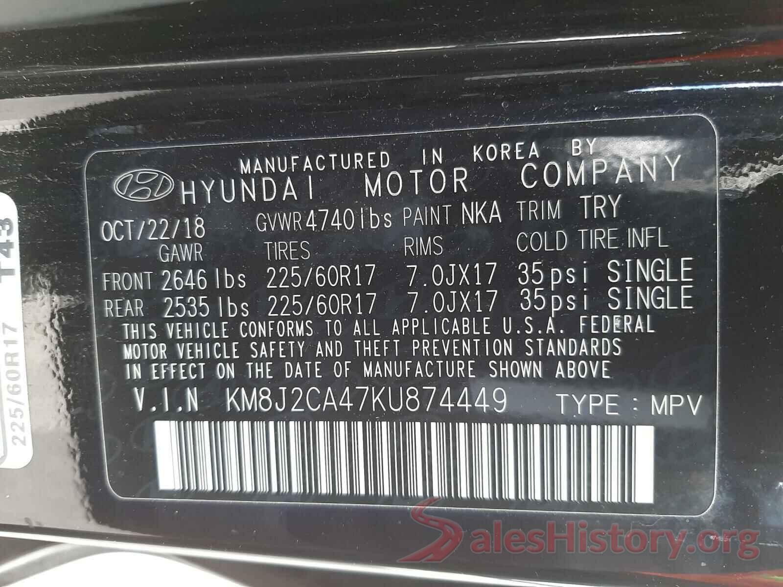 KM8J2CA47KU874449 2019 HYUNDAI TUCSON