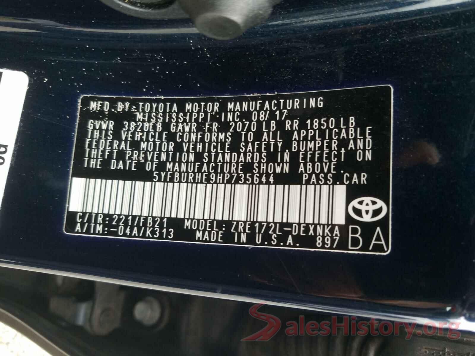 5YFBURHE9HP735644 2017 TOYOTA COROLLA