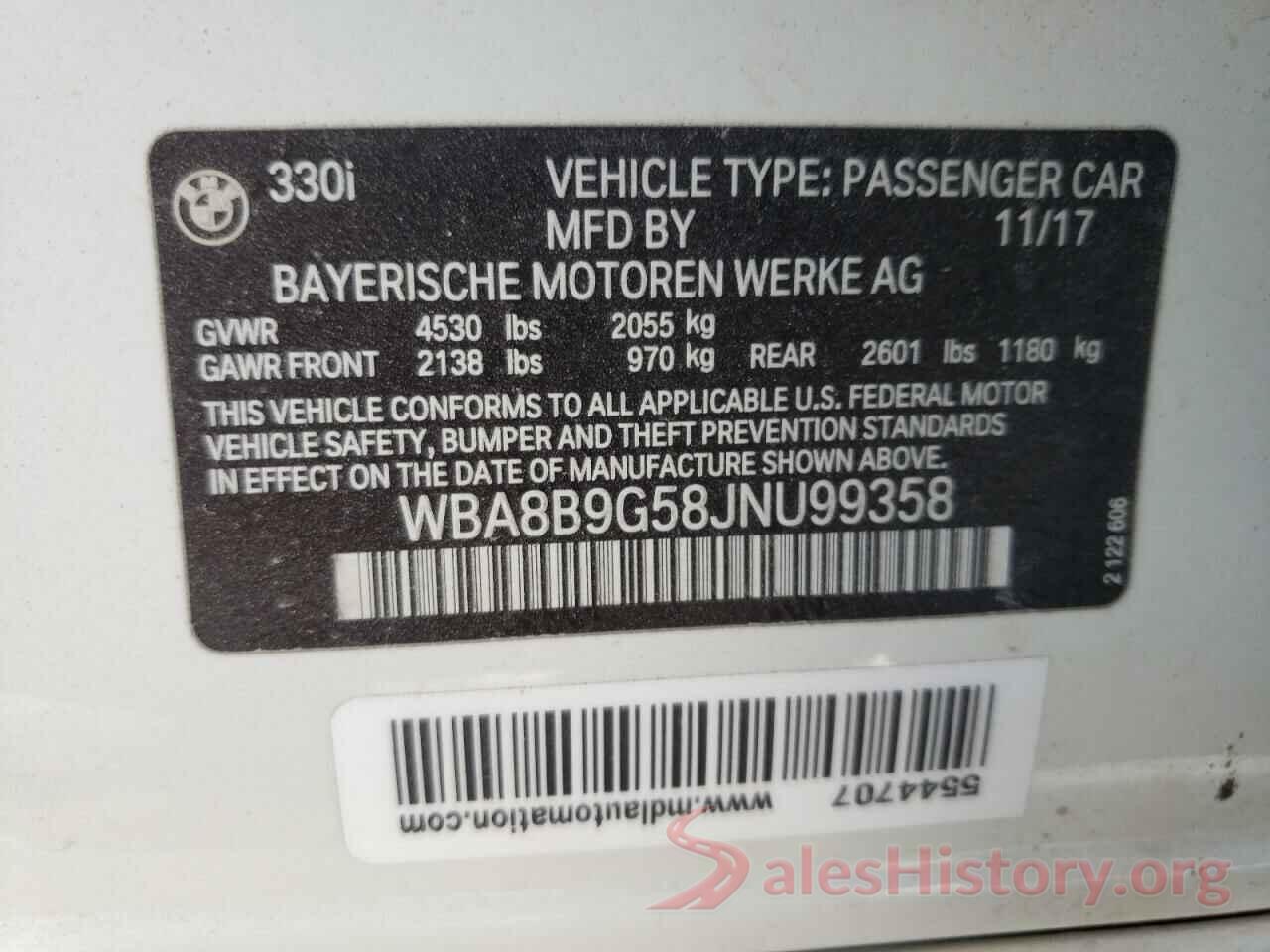 WBA8B9G58JNU99358 2018 BMW 3 SERIES