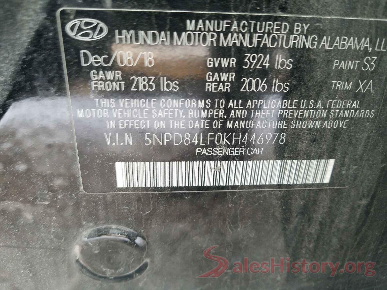 5NPD84LF0KH446978 2019 HYUNDAI ELANTRA