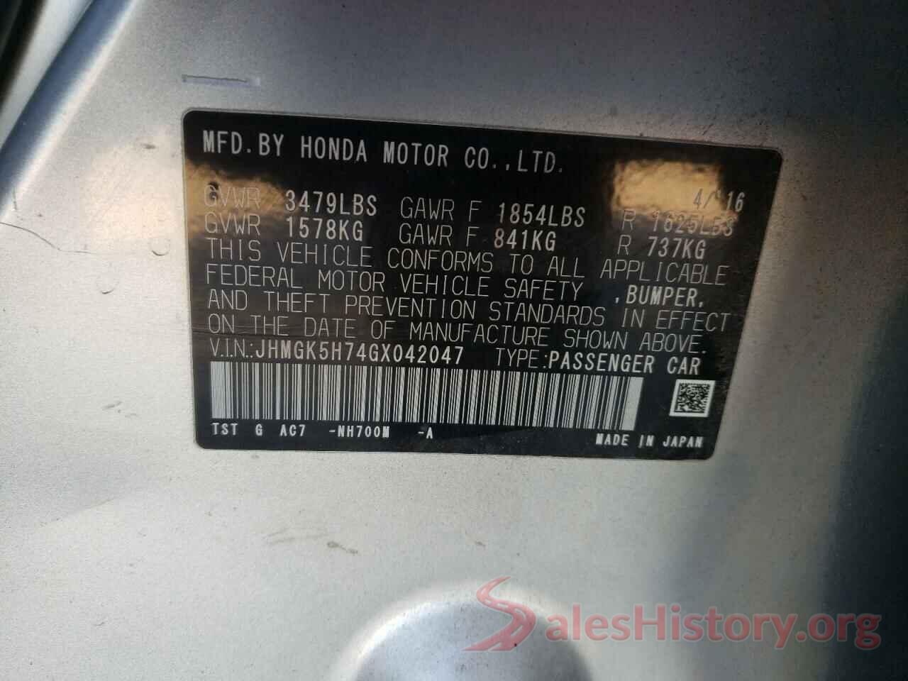 JHMGK5H74GX042047 2016 HONDA FIT