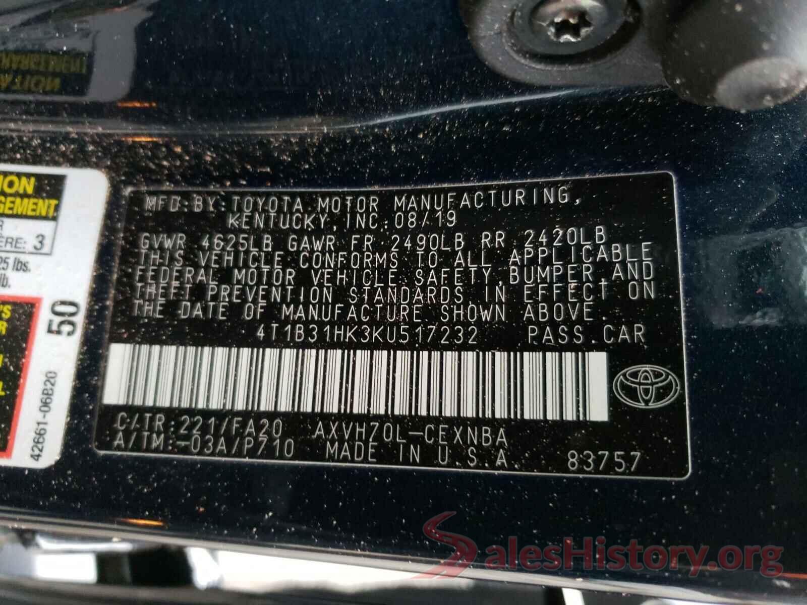 4T1B31HK3KU517232 2019 TOYOTA CAMRY