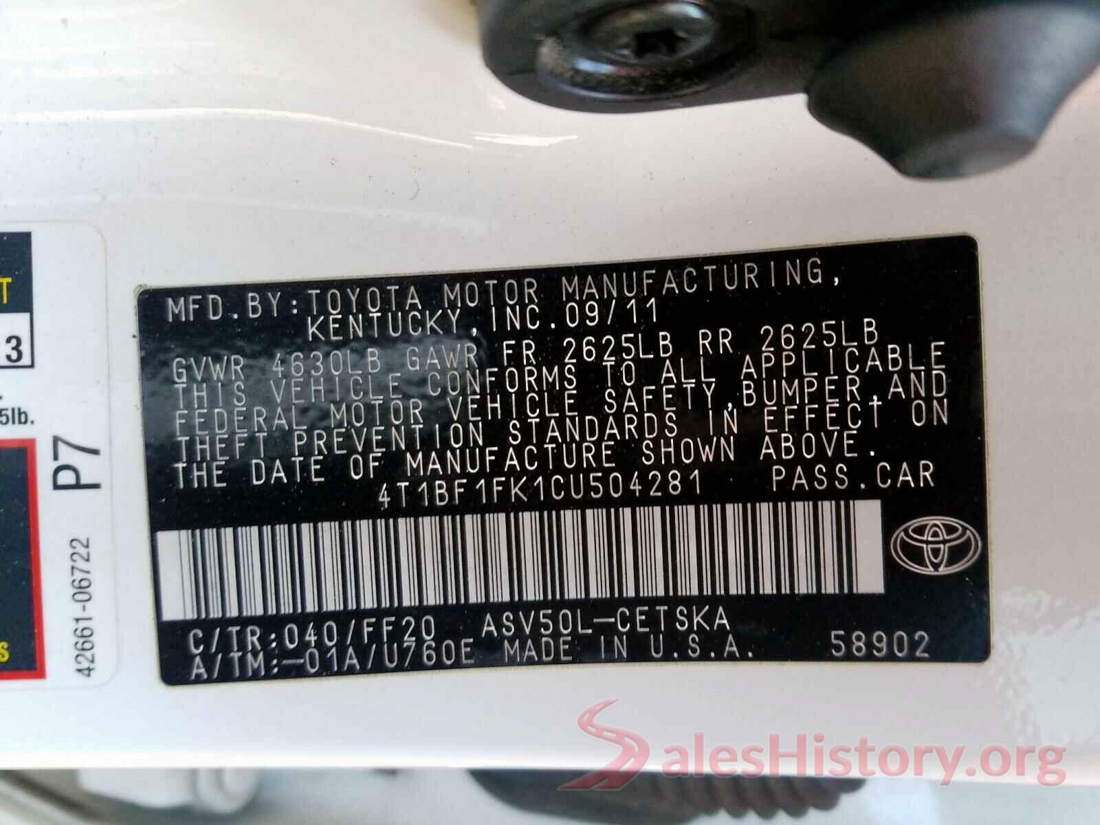 4T1BF1FK1CU504281 2012 TOYOTA CAMRY