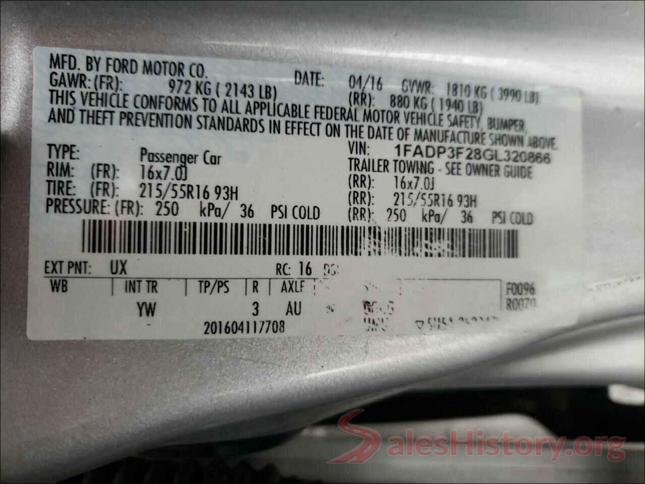 1FADP3F28GL320866 2016 FORD FOCUS