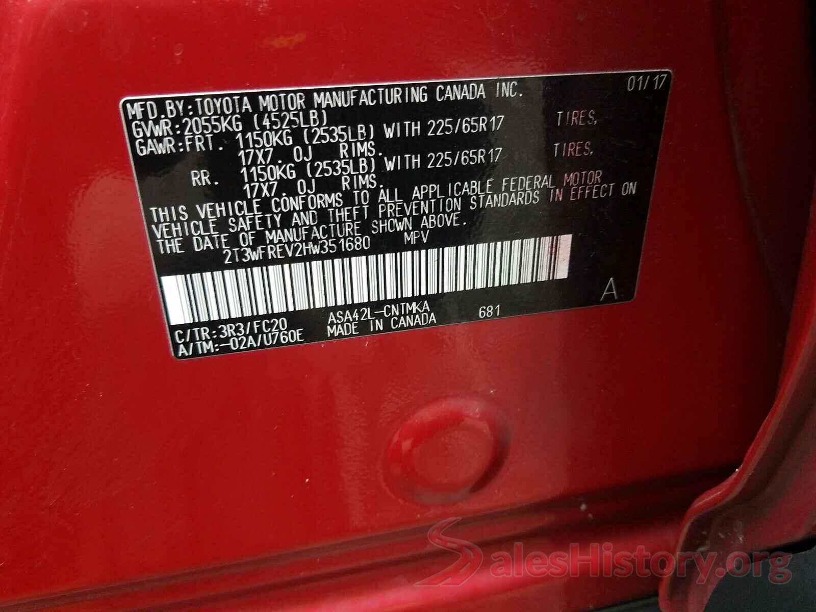 2T3WFREV2HW351680 2017 TOYOTA RAV4