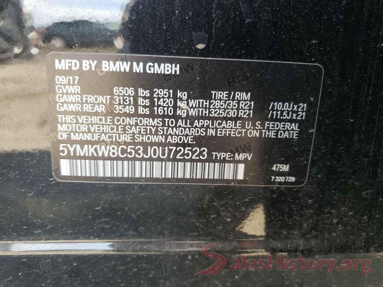 5YMKW8C53J0U72523 2018 BMW X6