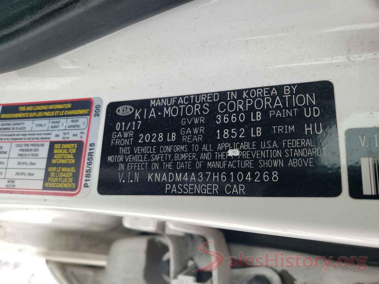 KNADM4A37H6104268 2017 KIA RIO