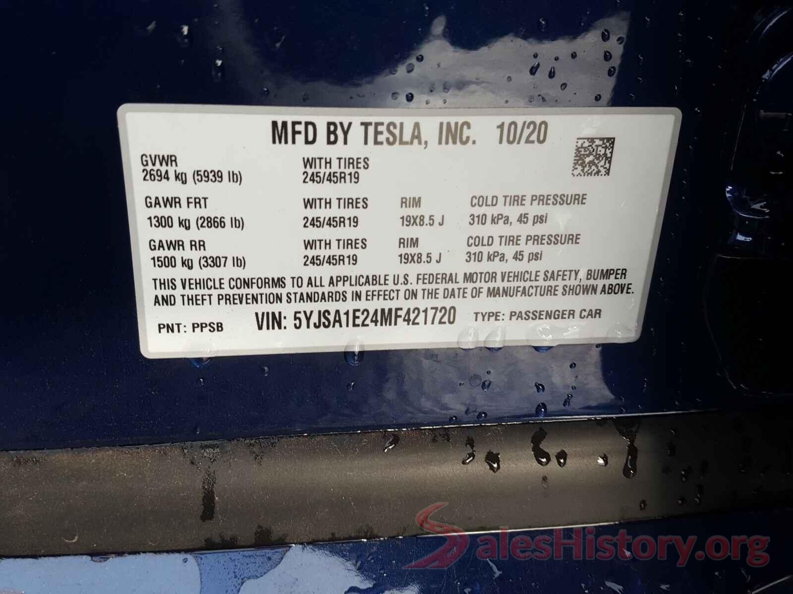 5YJSA1E24MF421720 2021 TESLA MODEL S