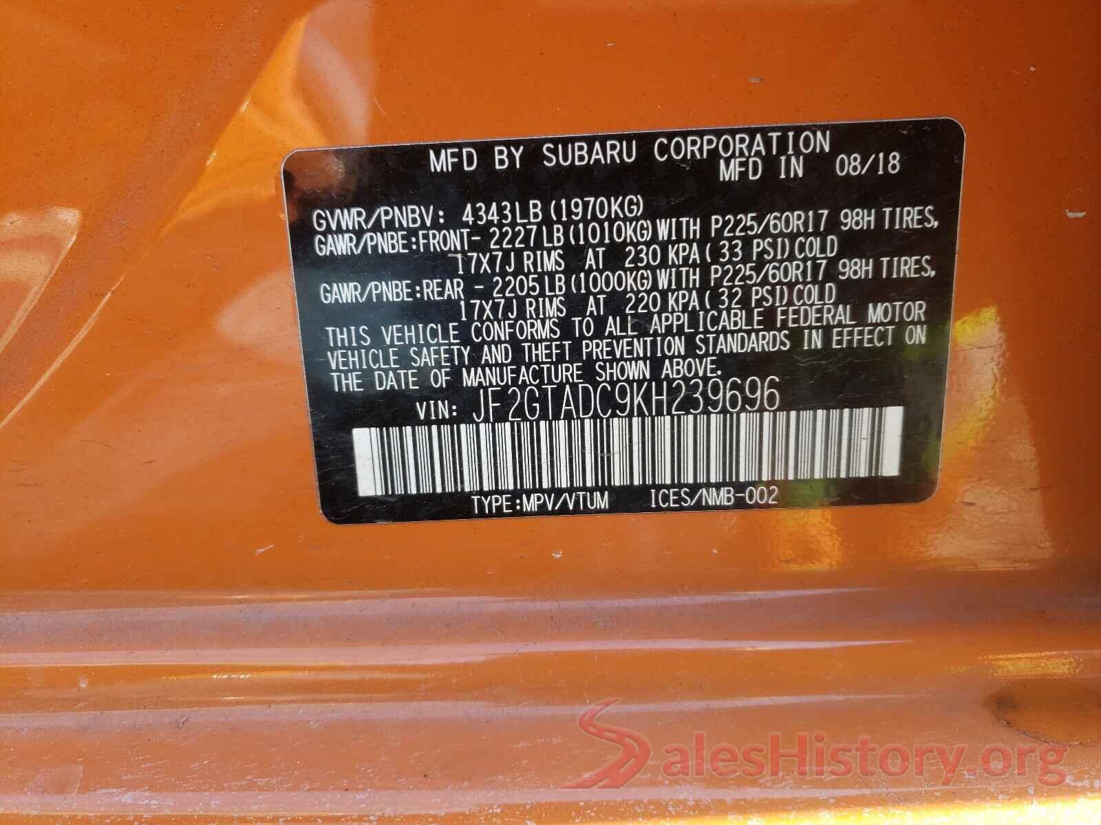 JF2GTADC9KH239696 2019 SUBARU CROSSTREK