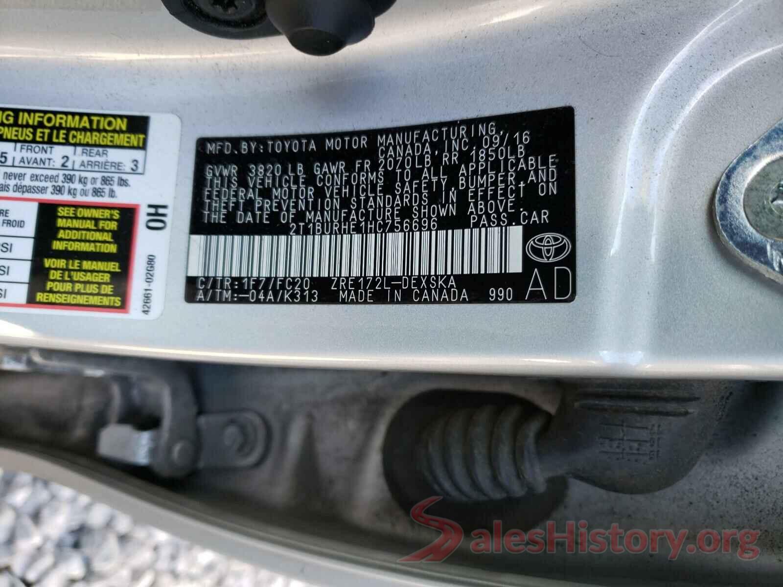 2T1BURHE1HC756696 2017 TOYOTA COROLLA