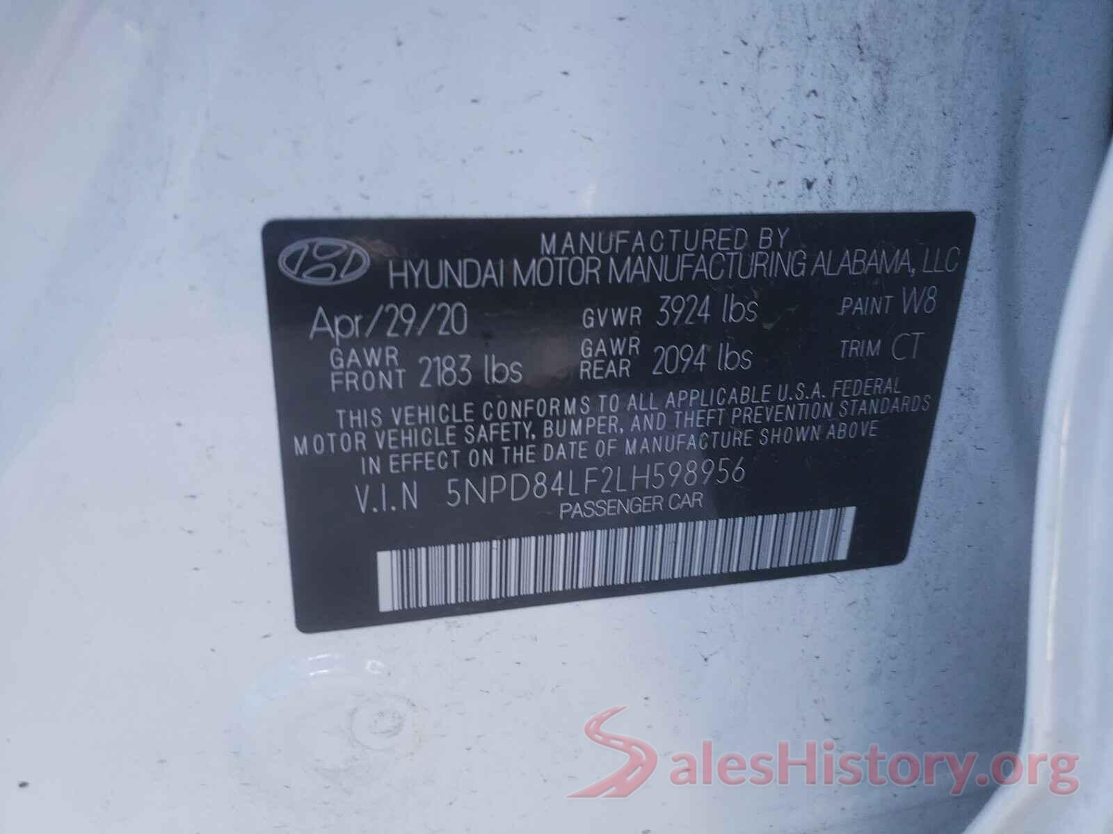 5NPD84LF2LH598956 2020 HYUNDAI ELANTRA