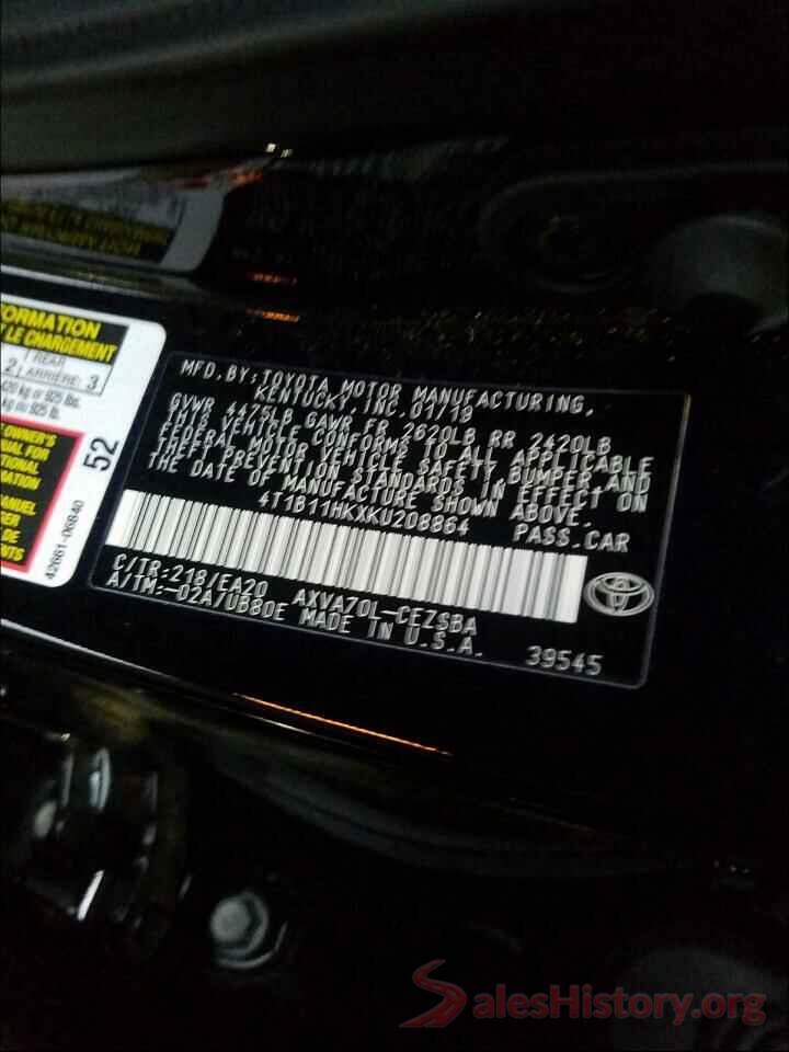 4T1B11HKXKU208864 2019 TOYOTA CAMRY