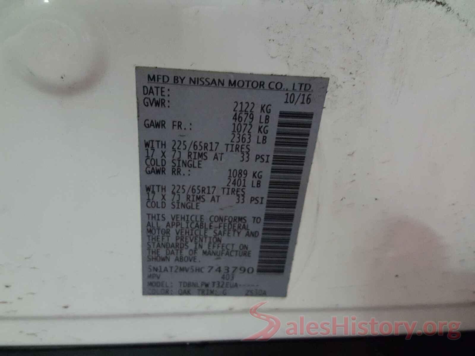 5N1AT2MV5HC743790 2017 NISSAN ROGUE