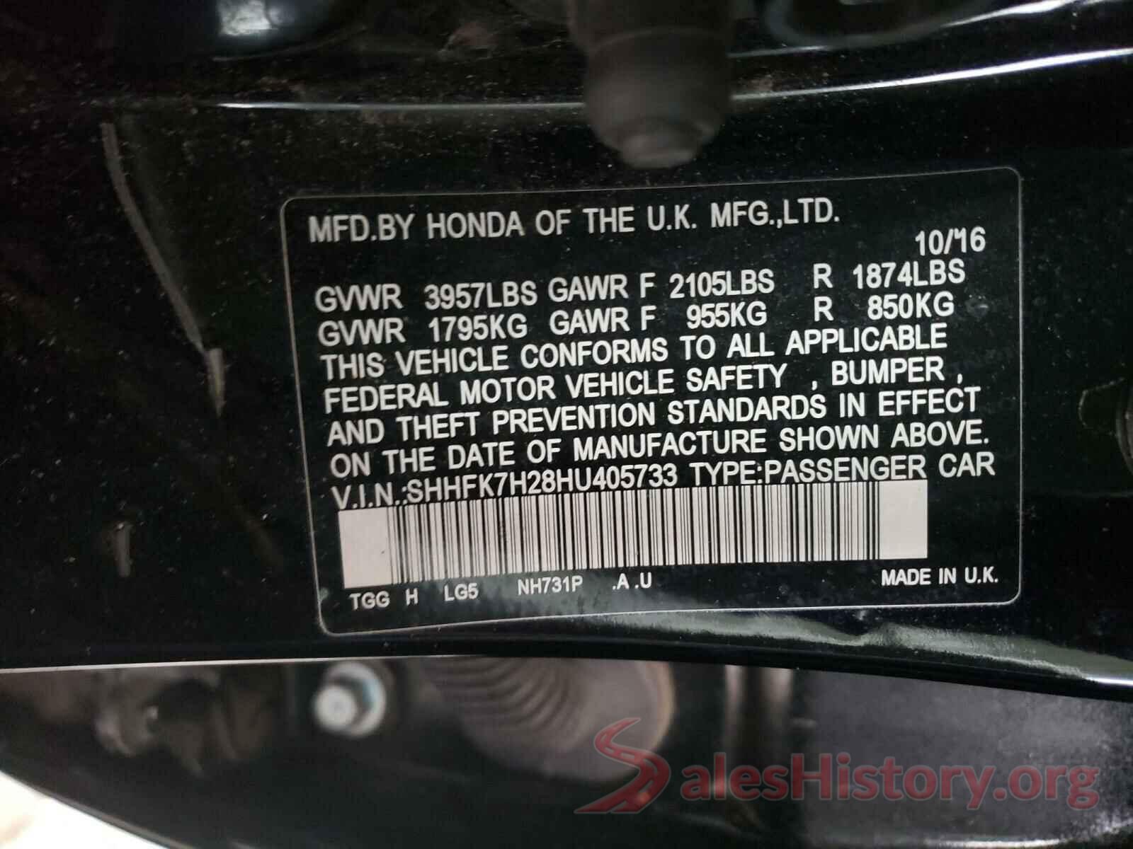 SHHFK7H28HU405733 2017 HONDA CIVIC