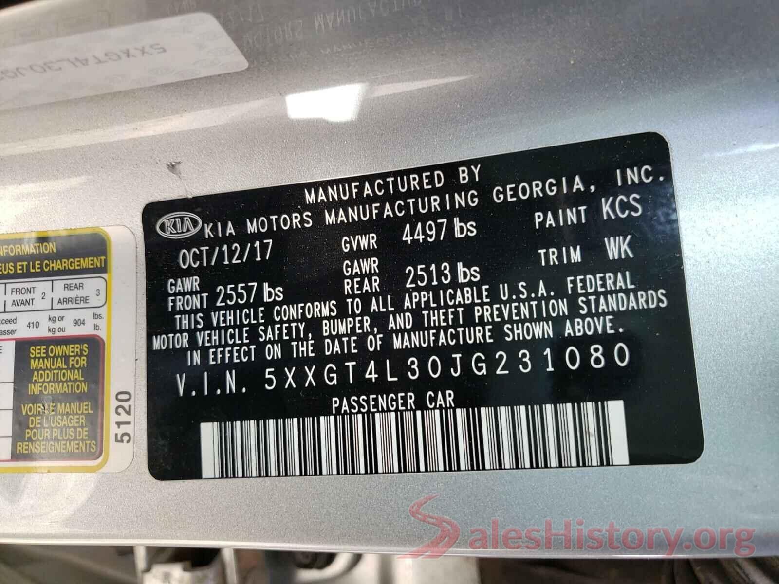 5XXGT4L30JG231080 2018 KIA OPTIMA