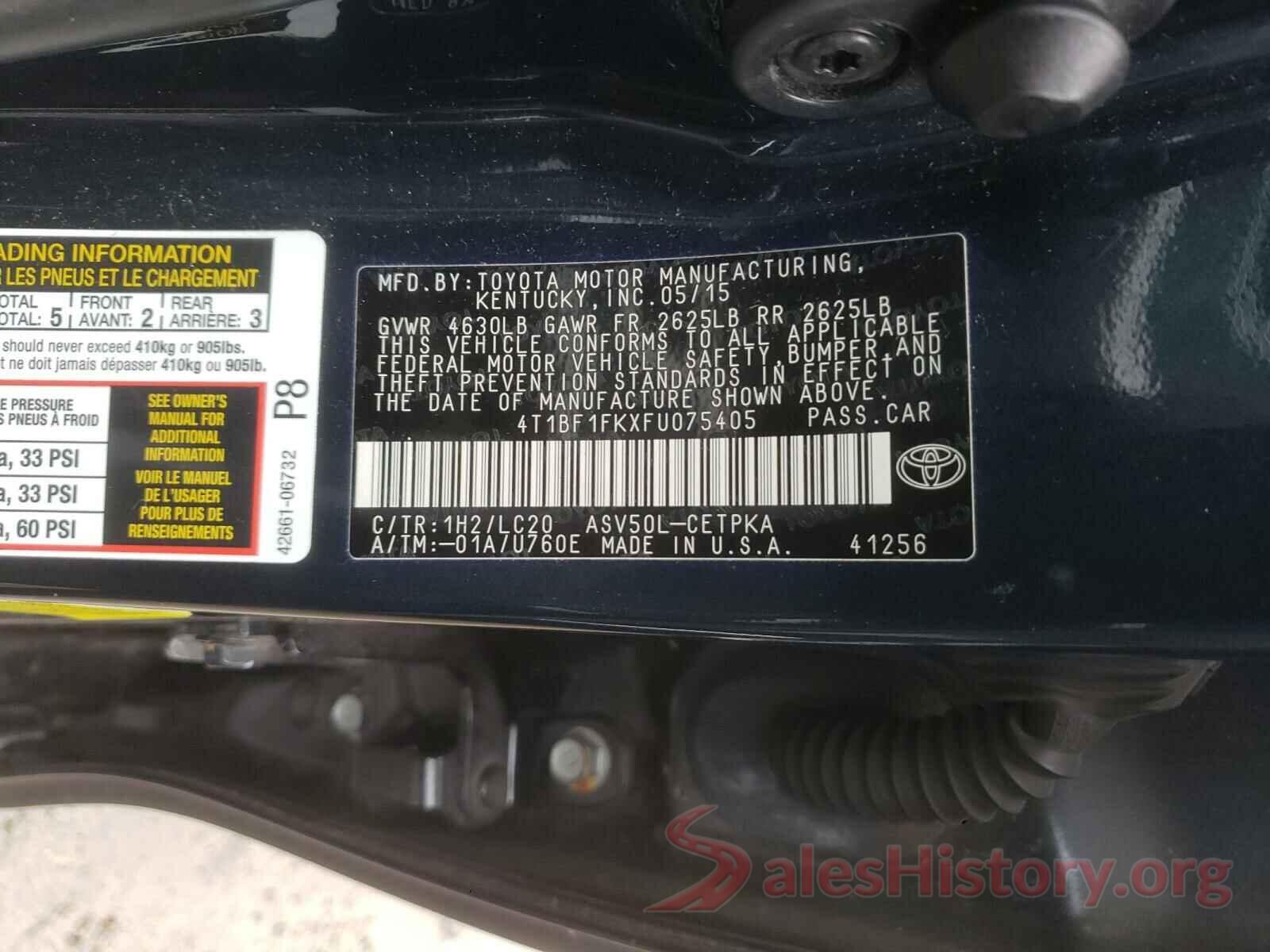 4T1BF1FKXFU075405 2015 TOYOTA CAMRY