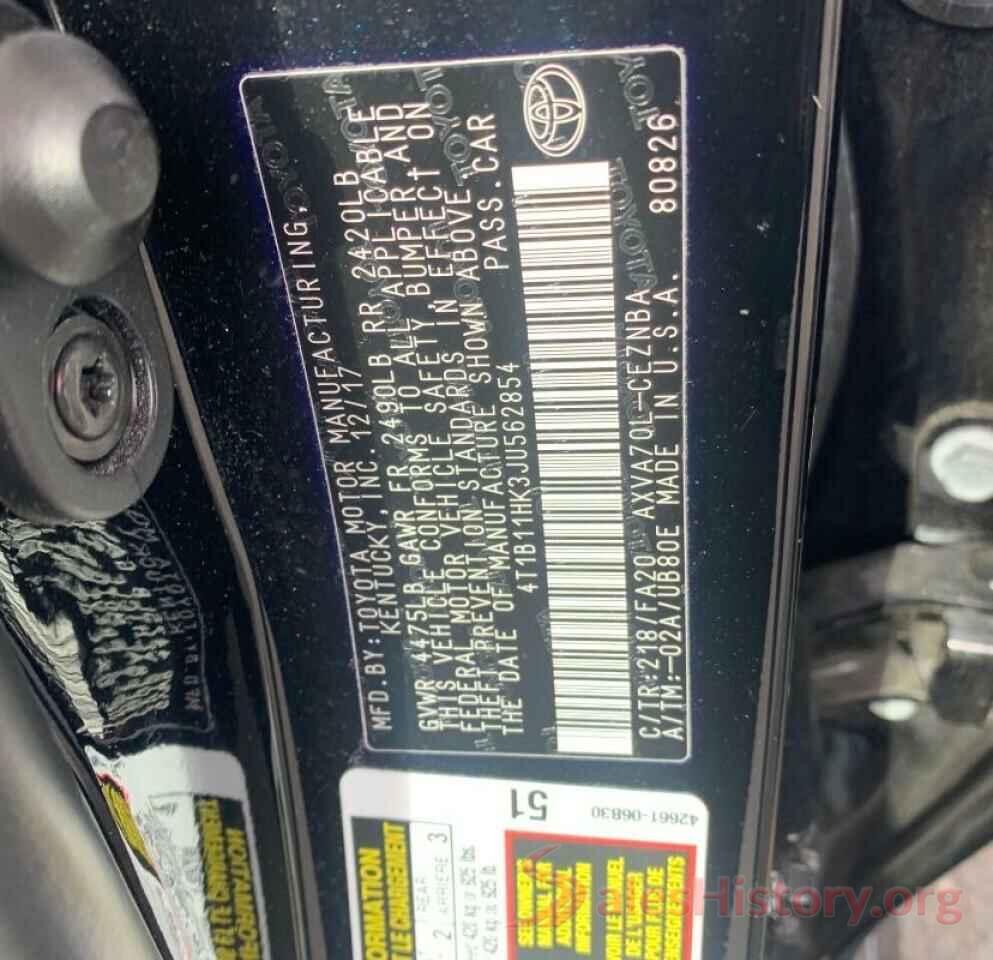 4T1B11HK3JU562854 2018 TOYOTA CAMRY