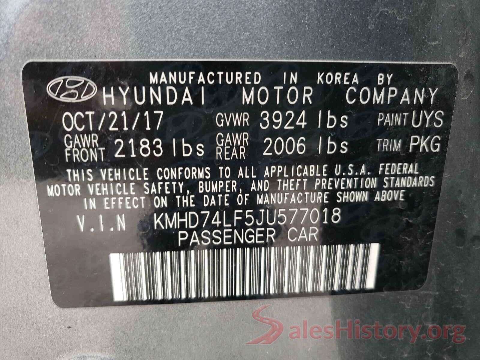 KMHD74LF5JU577018 2018 HYUNDAI ELANTRA