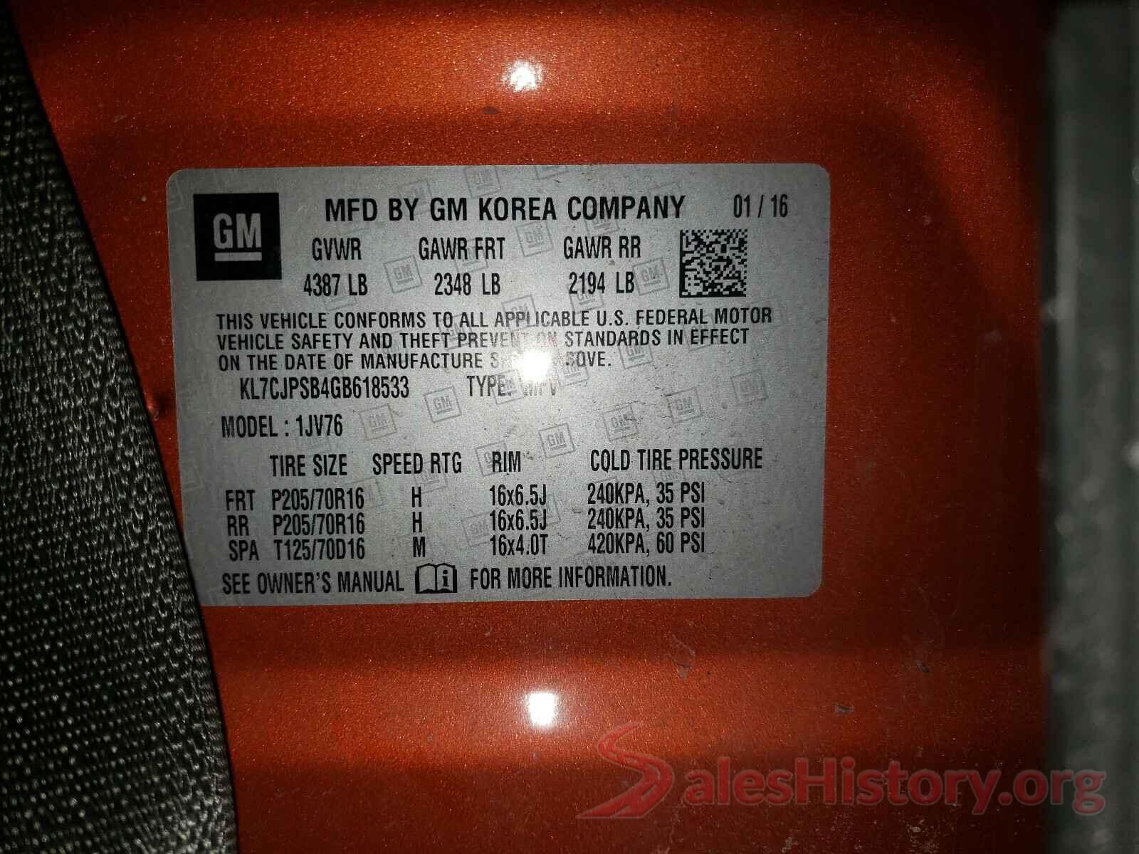 KL7CJPSB4GB618533 2016 CHEVROLET TRAX